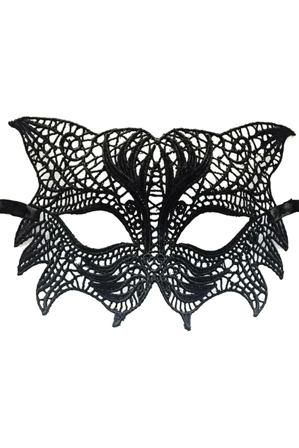 Skygo Siyah Renk Kedi Model Dantel İşleme Parti Maskesi