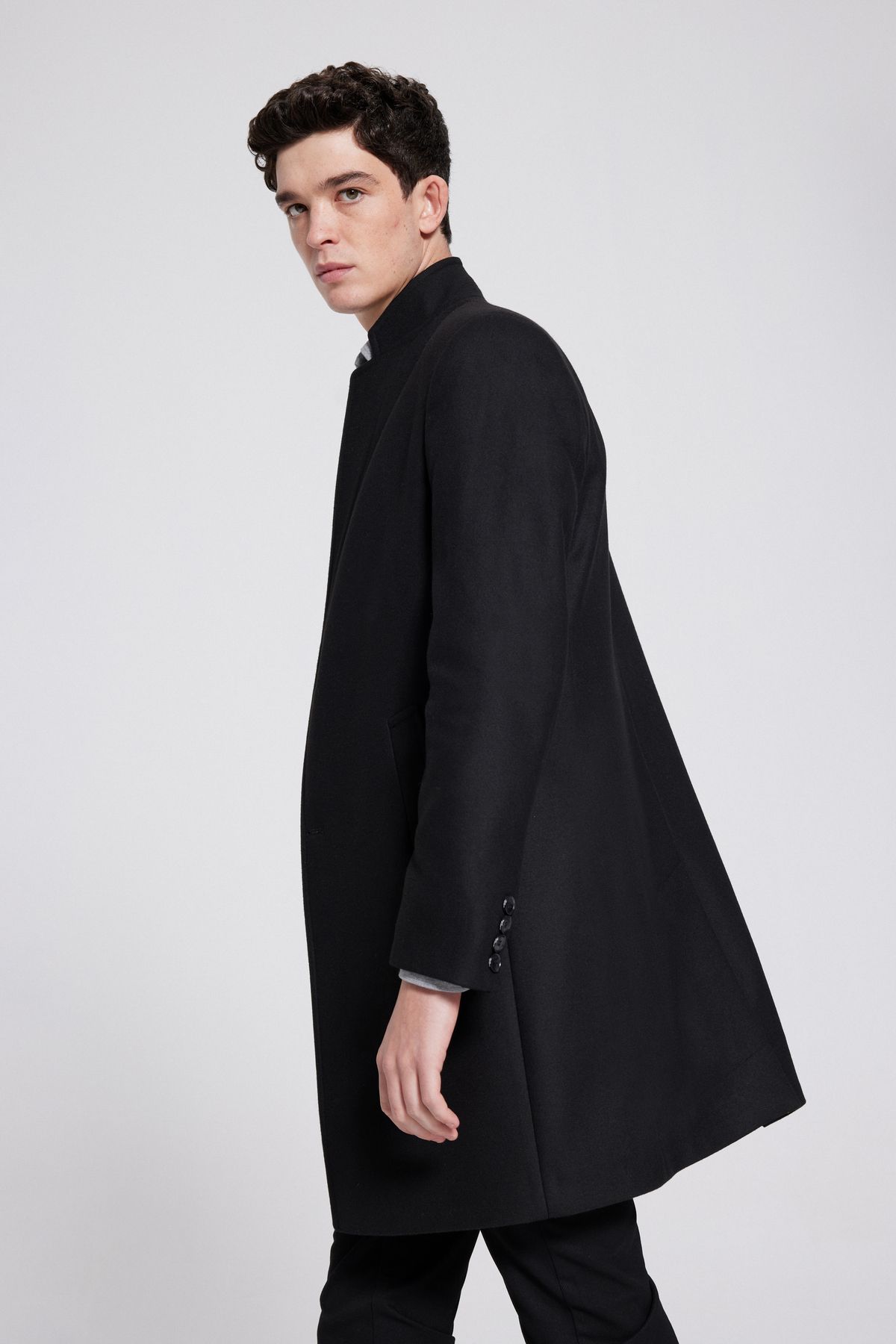 TWN Slim Fit Siyah Viskon Karışımlı Palto