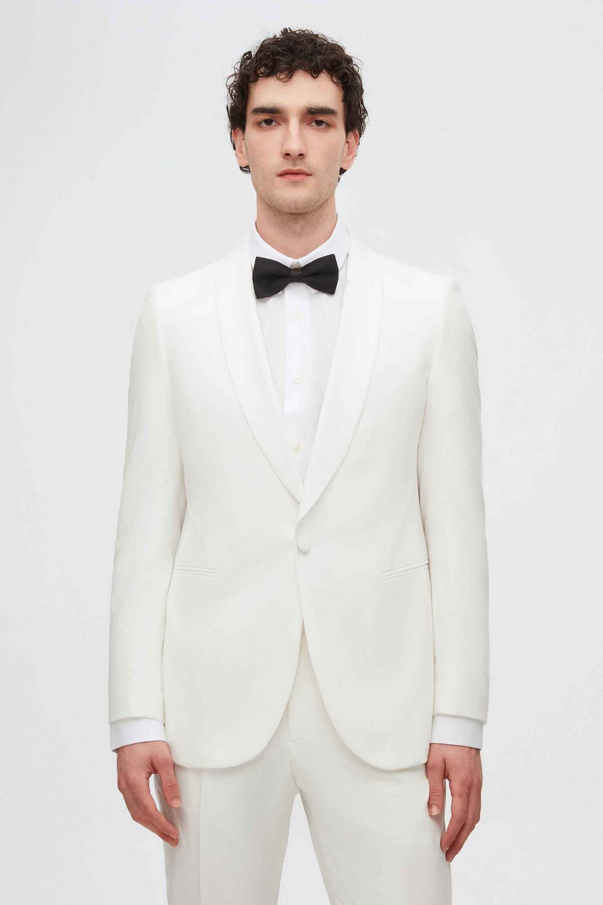 TWN Slim Fit Beyaz Düz Damatlık & Smokin Takim Elbise