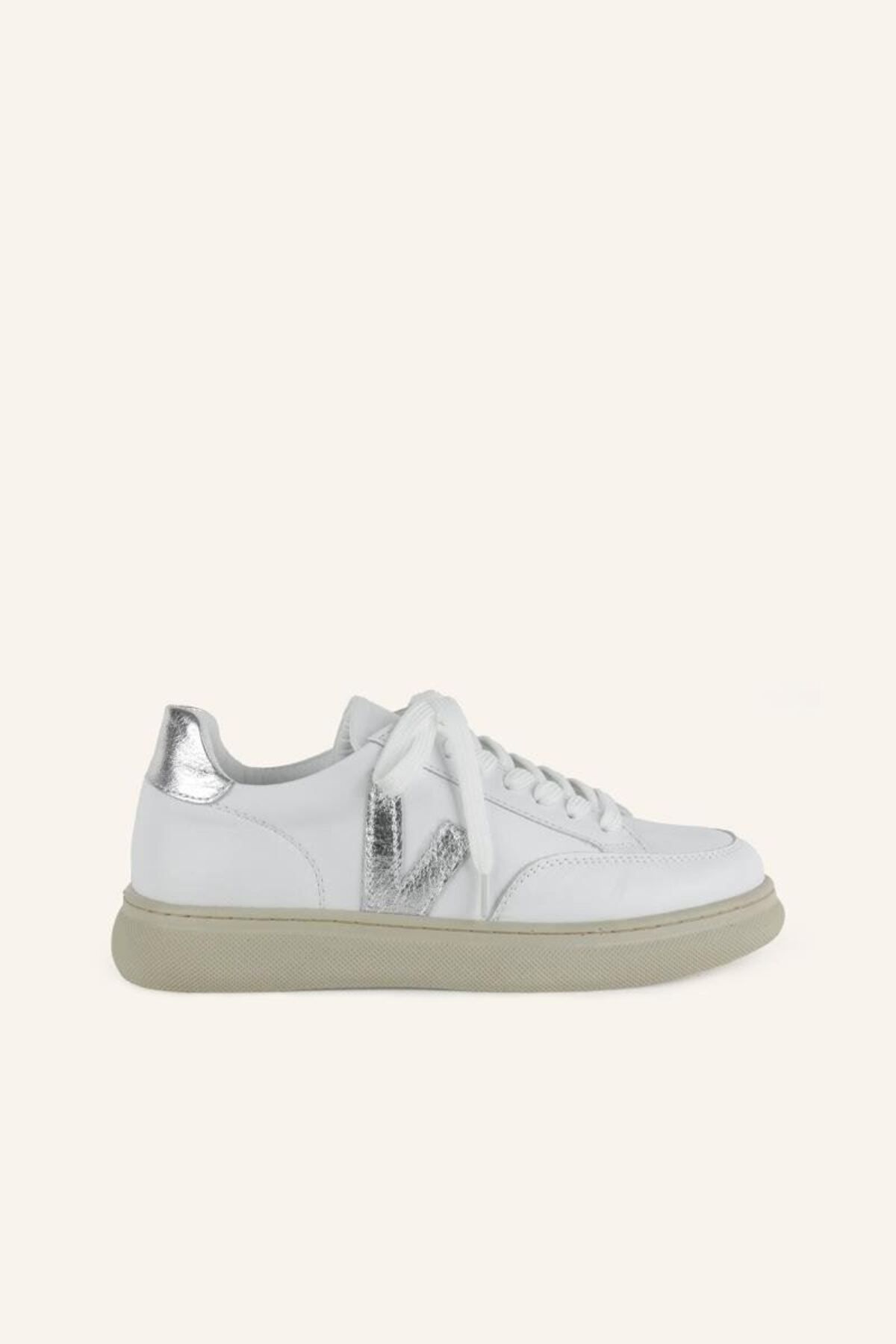 Marcatelli Beyaz-gümüş Deri Spor Ayakkabı