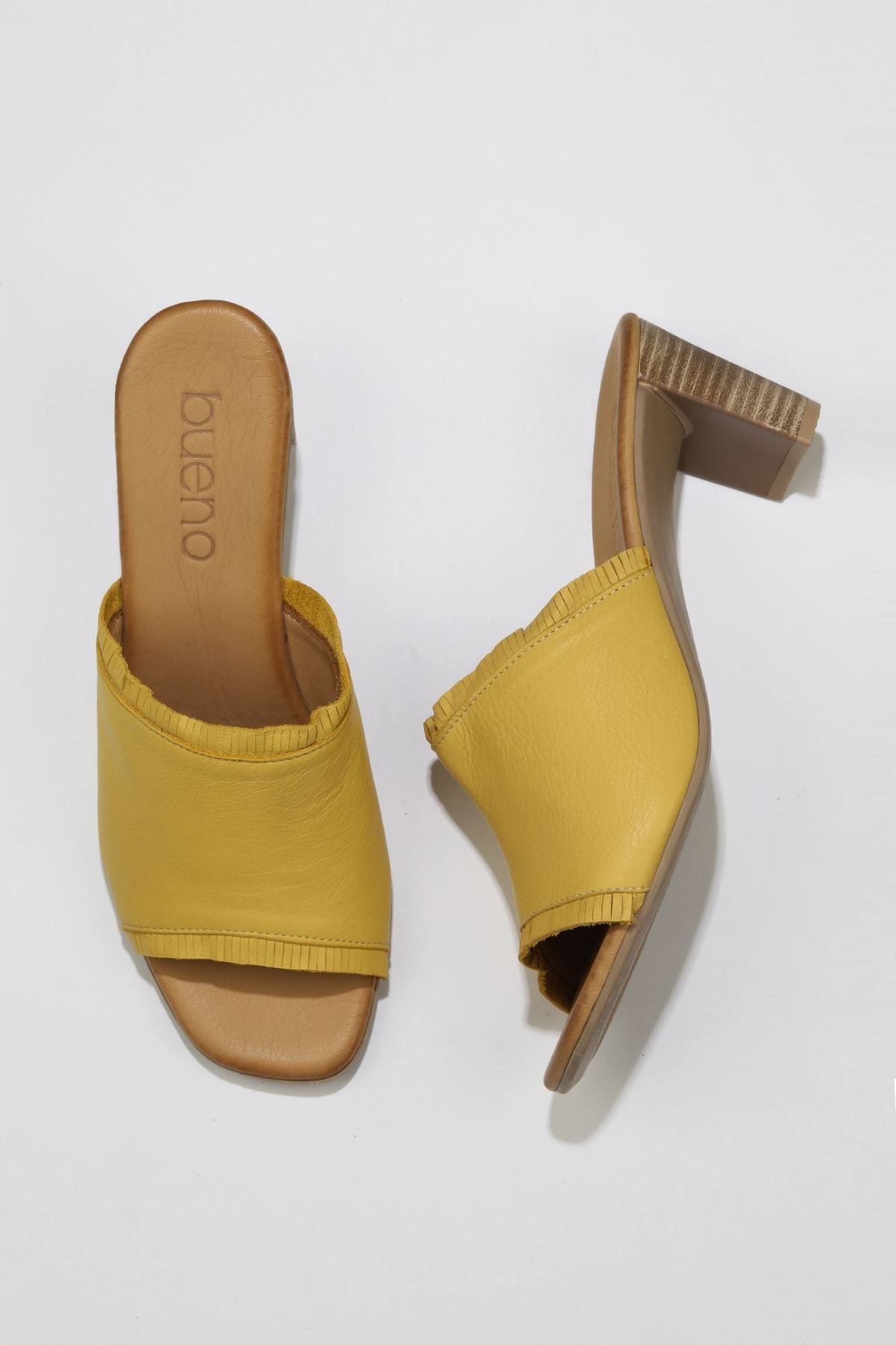 BUENO Shoes Sarı Deri Kadın Topuklu Terlik