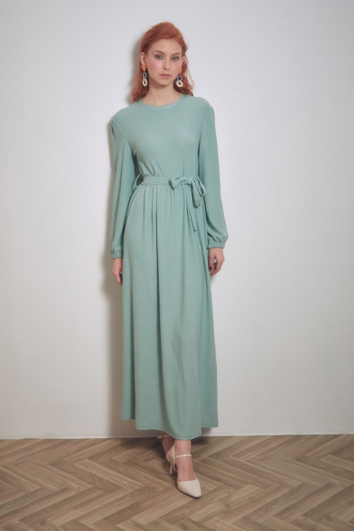 Fullamoda Fullamodest Bürümcük Kumaş Kuşaklı Elbise