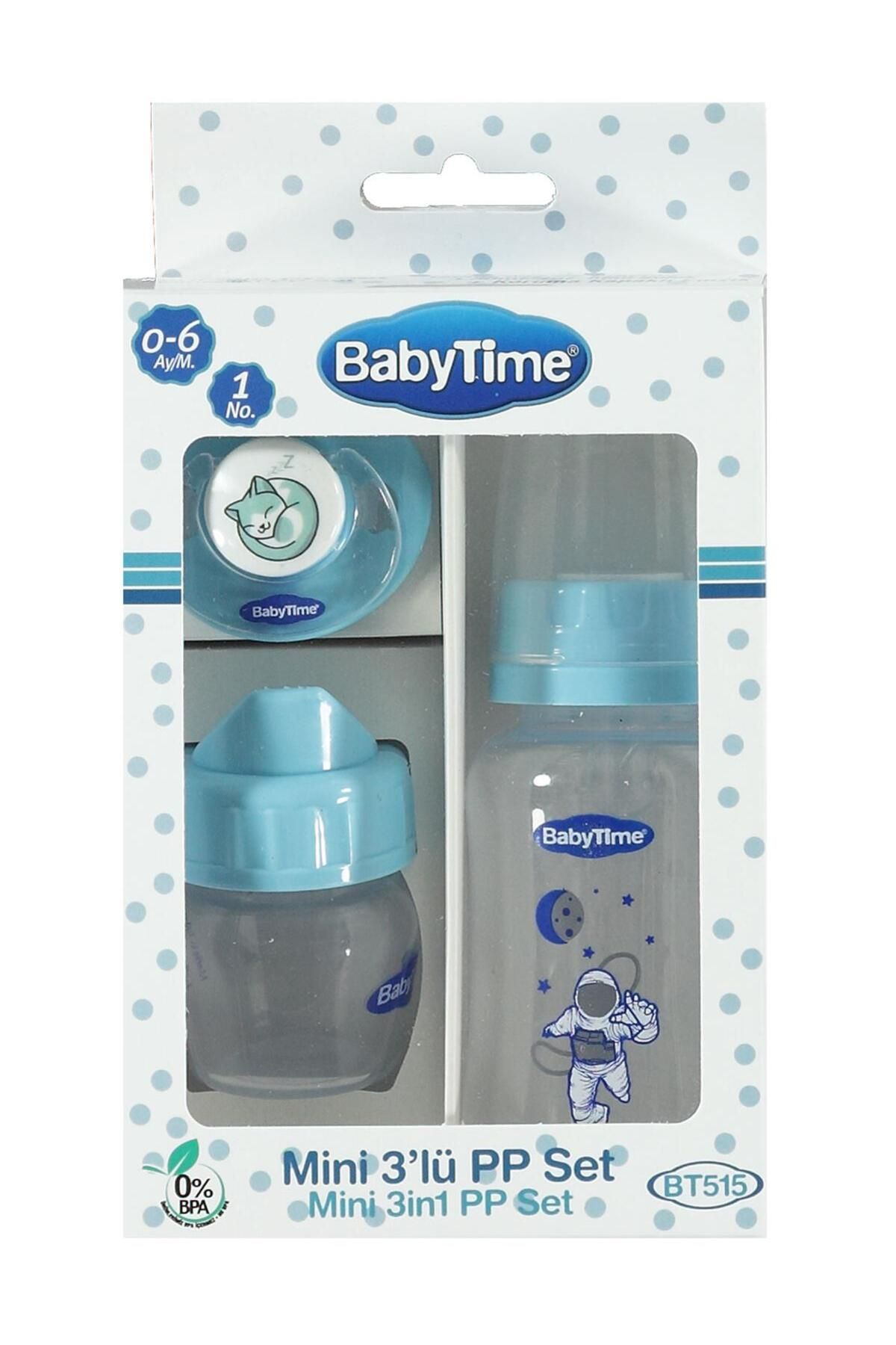 Babytime Mini 3'lü Pp Plastik Biberon Set 0-6 Ay - Mavi