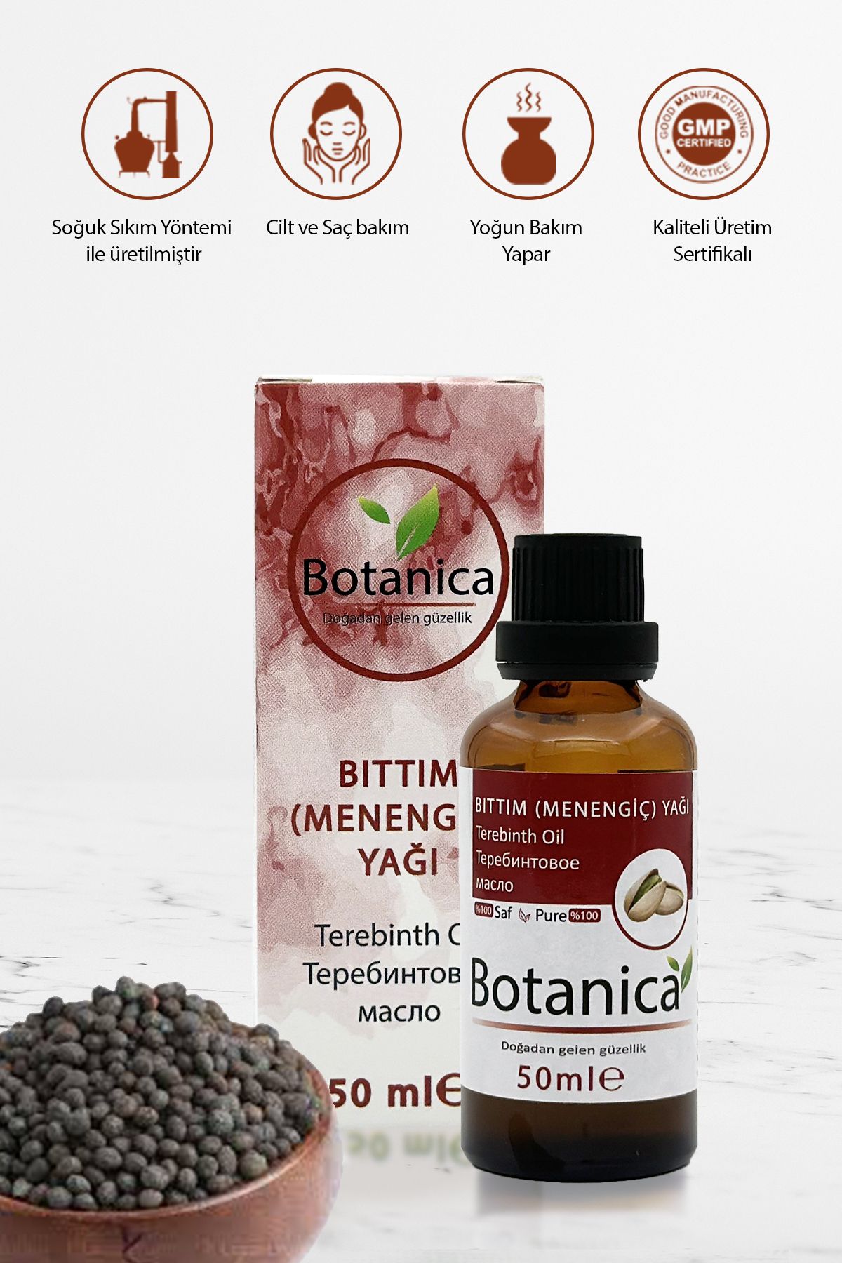 botanica Bıttım ( Menengiç ) Yağı - Pistacia Vera Seed - ( Cilt Sağlığı ) Çitlembik Yağı Terebinth Oil 50 ml