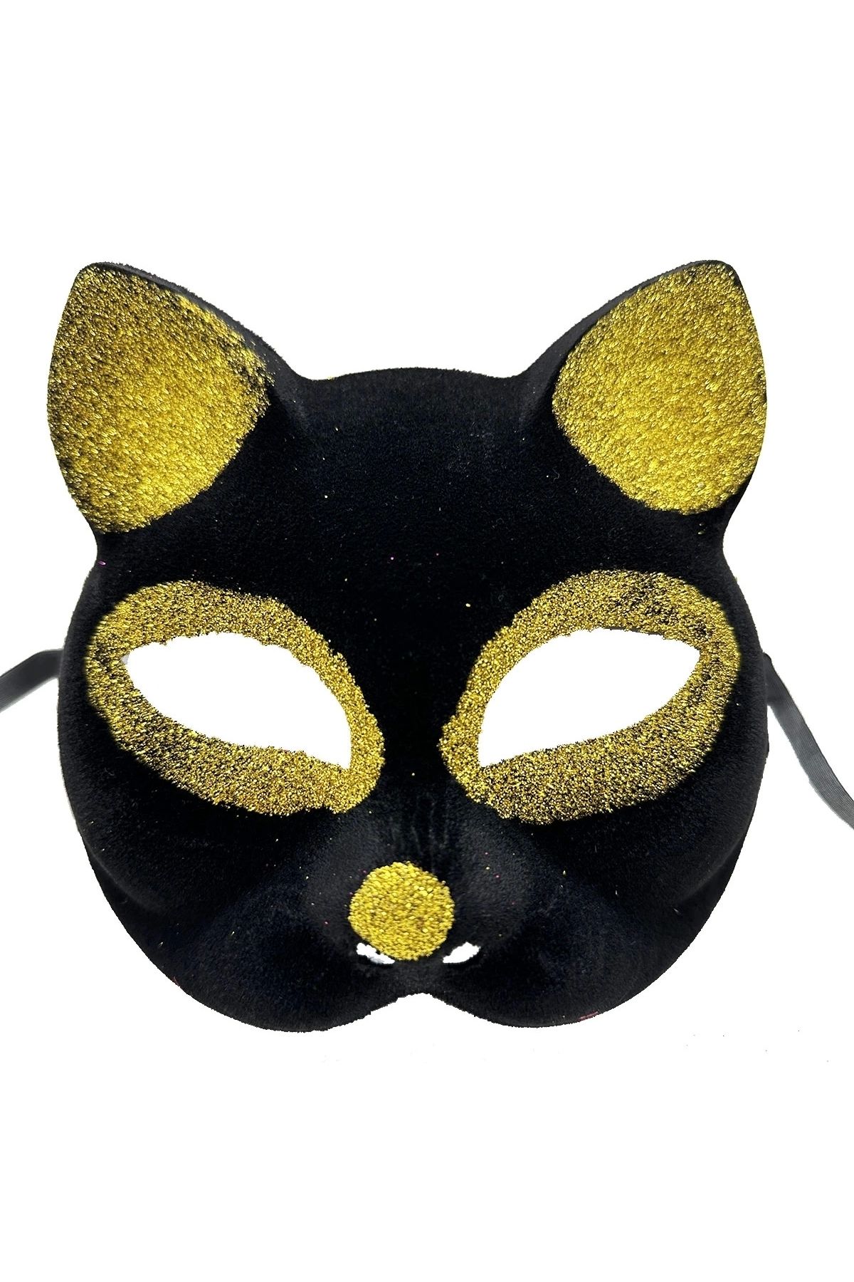 Genel Markalar Siyah Renk Gold Simli Süet Kaplama Kedi Maskesi 18x14 Cm