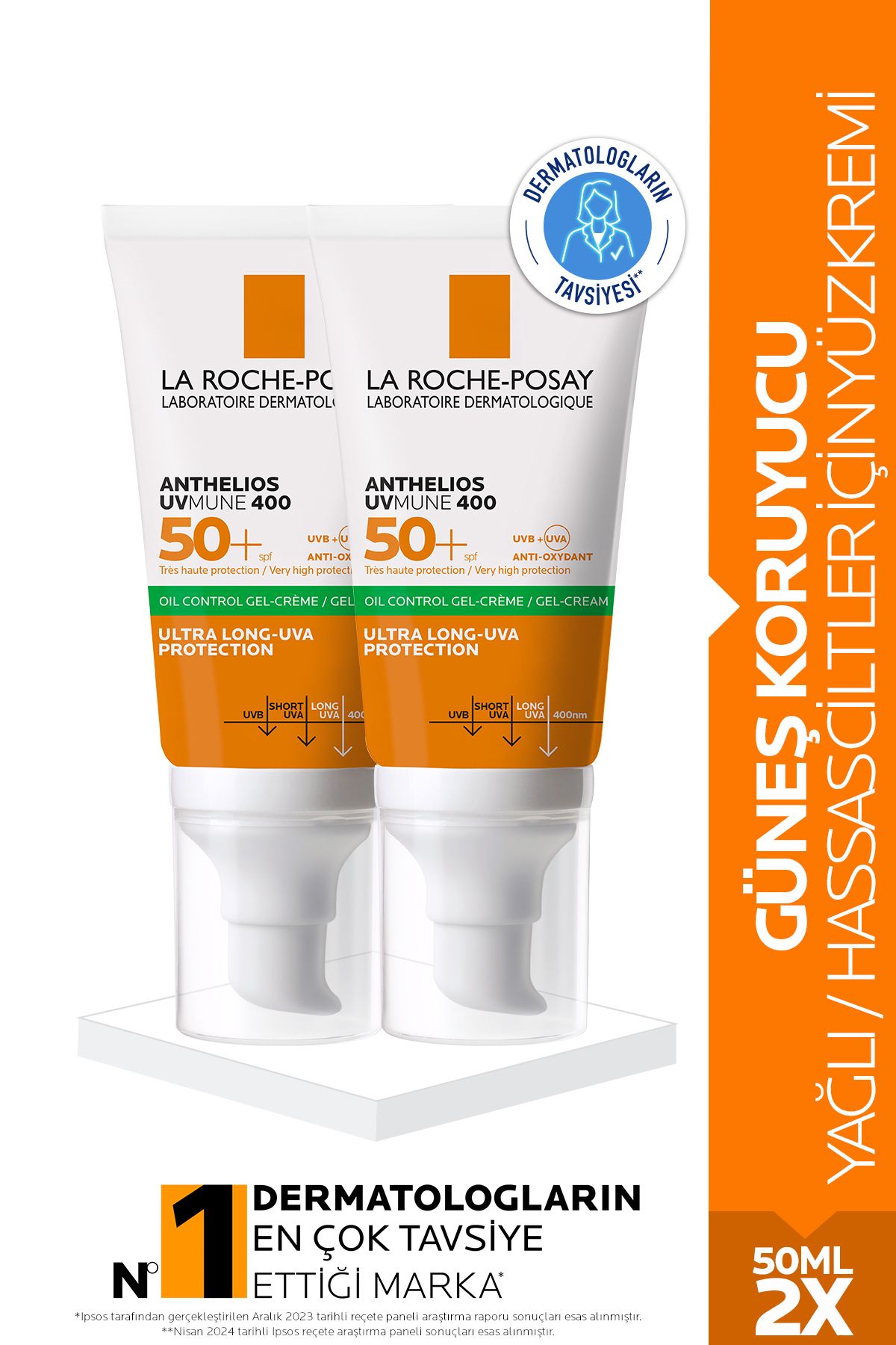 La Roche Posay Anthelios Oil Control Gel Cream Spf50+ Yağlı ve Karma Ciltler İçin Yüz Güneş Kremi Seti 50mlx2