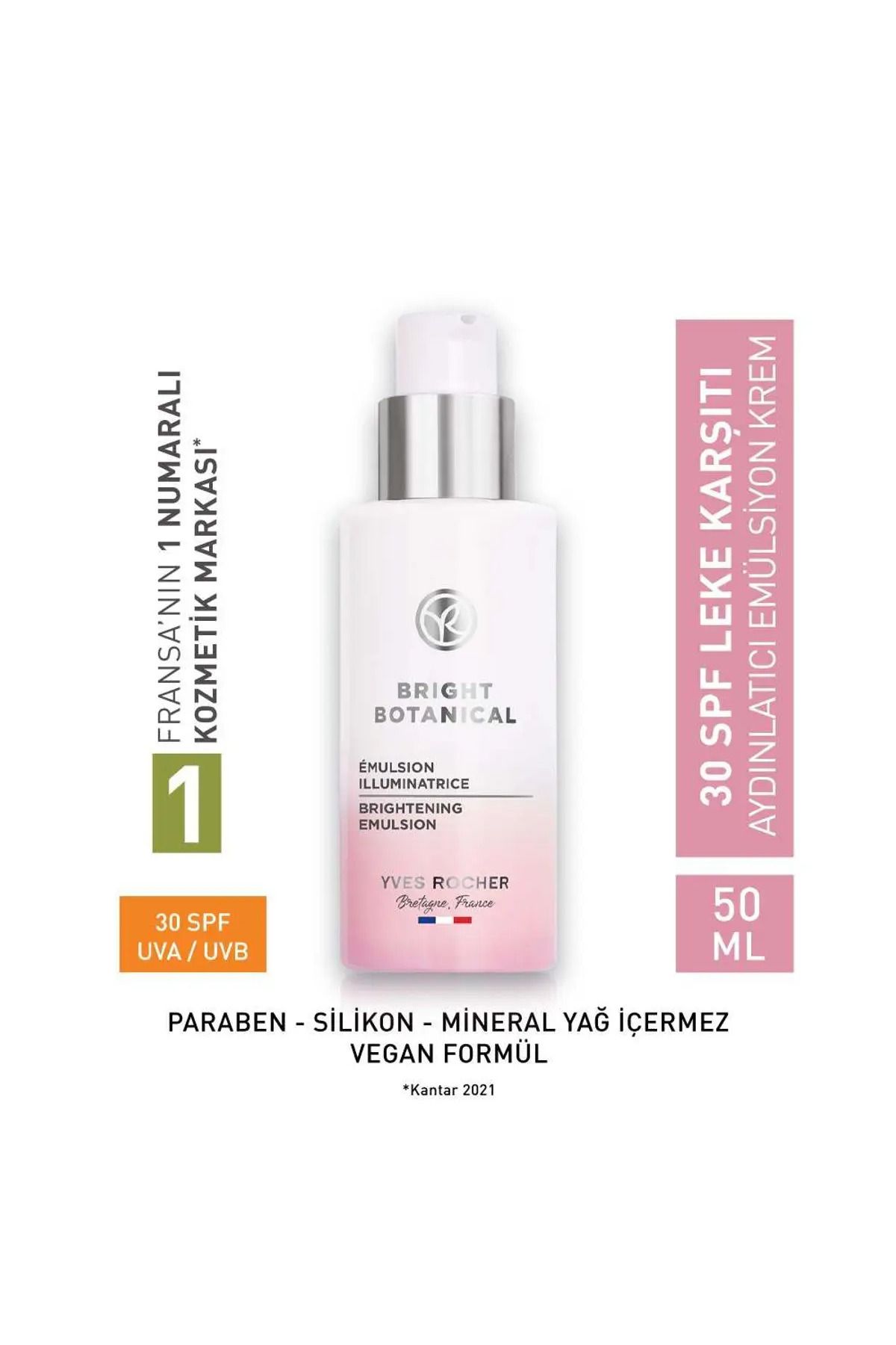 Yves Rocher 30 SPF Emülsiyon Krem - Leke ve Kırışık Karşıtı Bitkisel Kompleks Bakım / Bright Botanical-50 ml