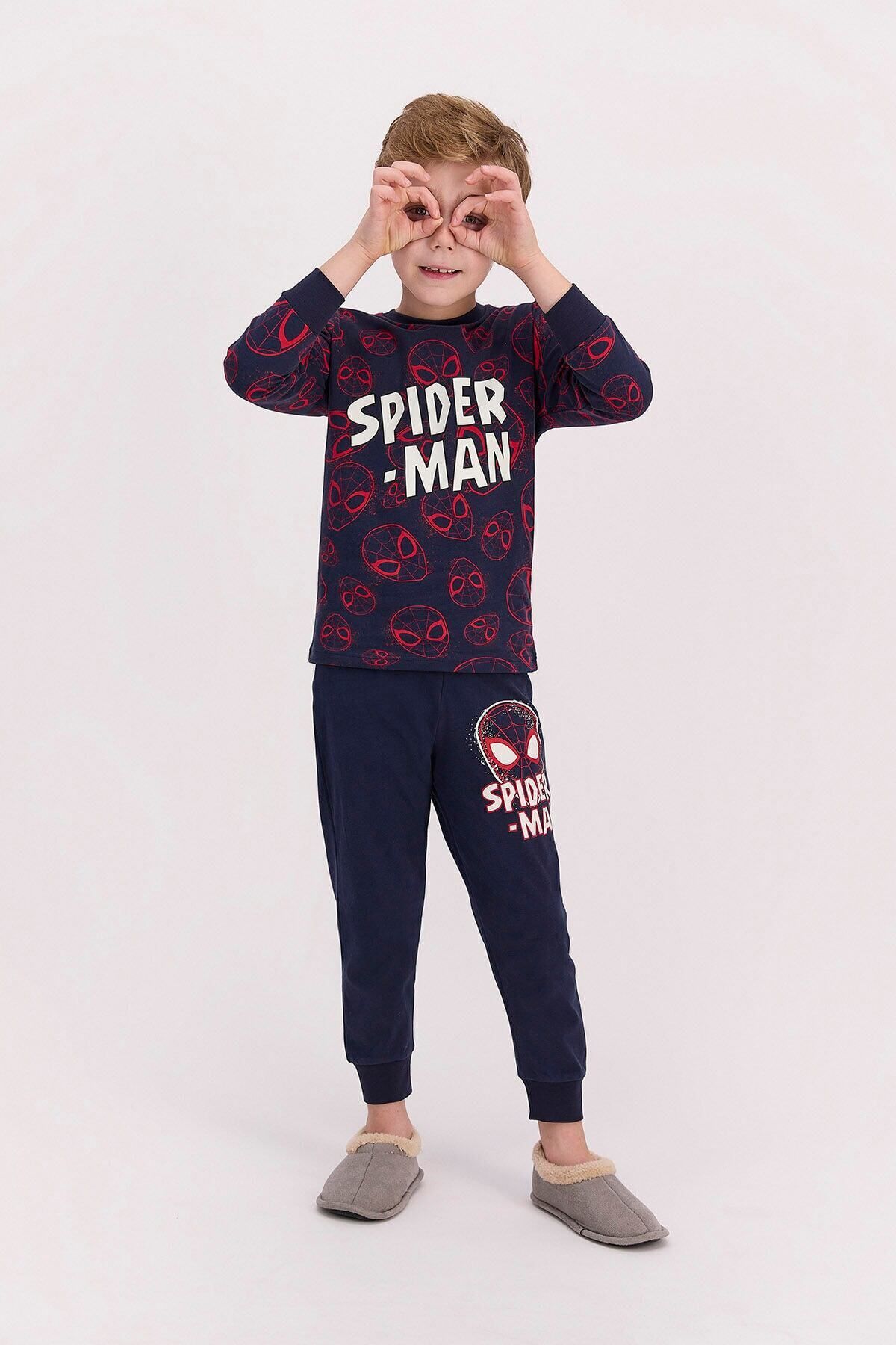 Spiderman Lisanslı Lacivert Erkek Çocuk Uzun Kol Pijama Takımı D4616-c