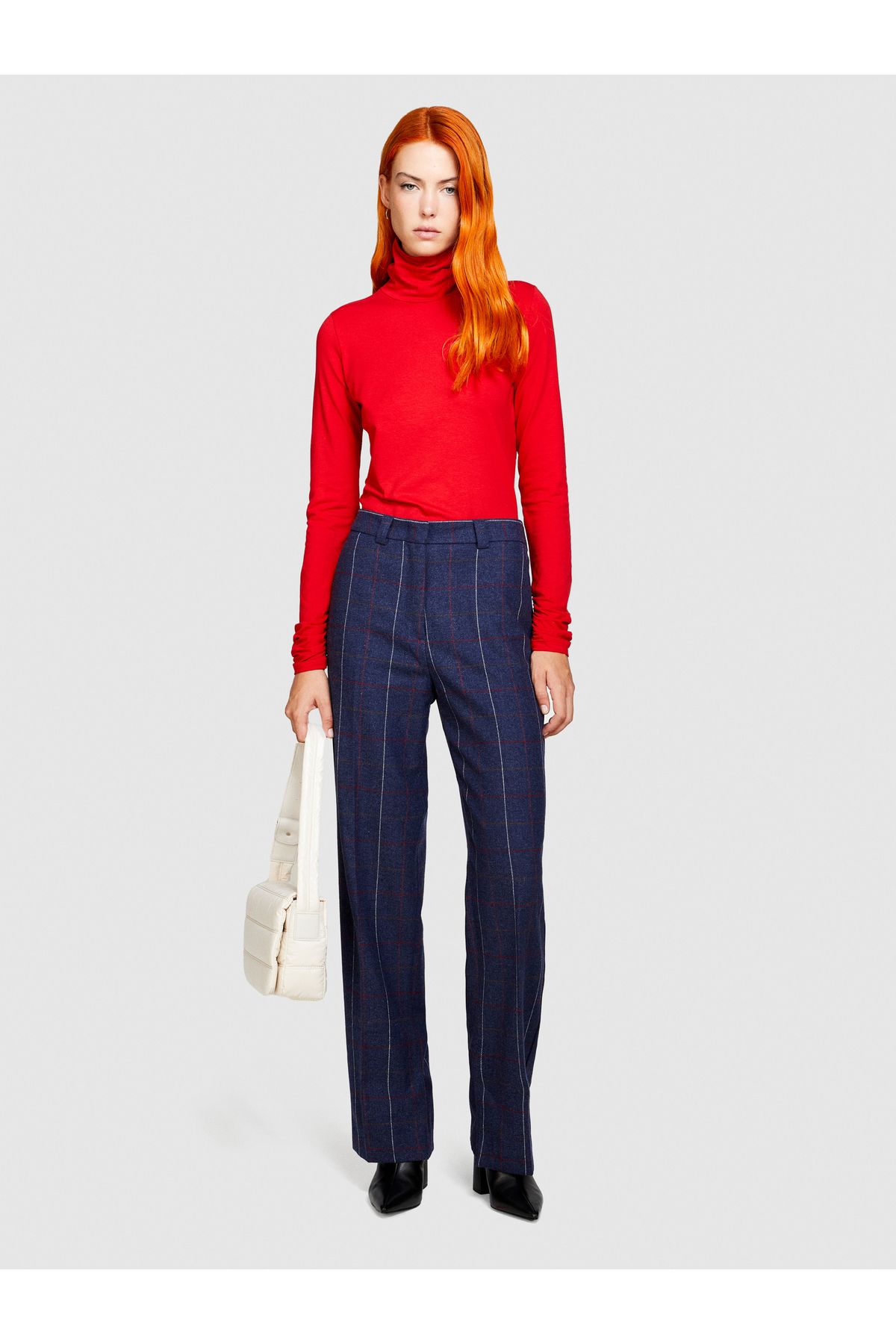Sisley Kadın Kırmızı Modal Karışımlı Slim Fit Uzun Kollu Dik Yaka T-Shirt