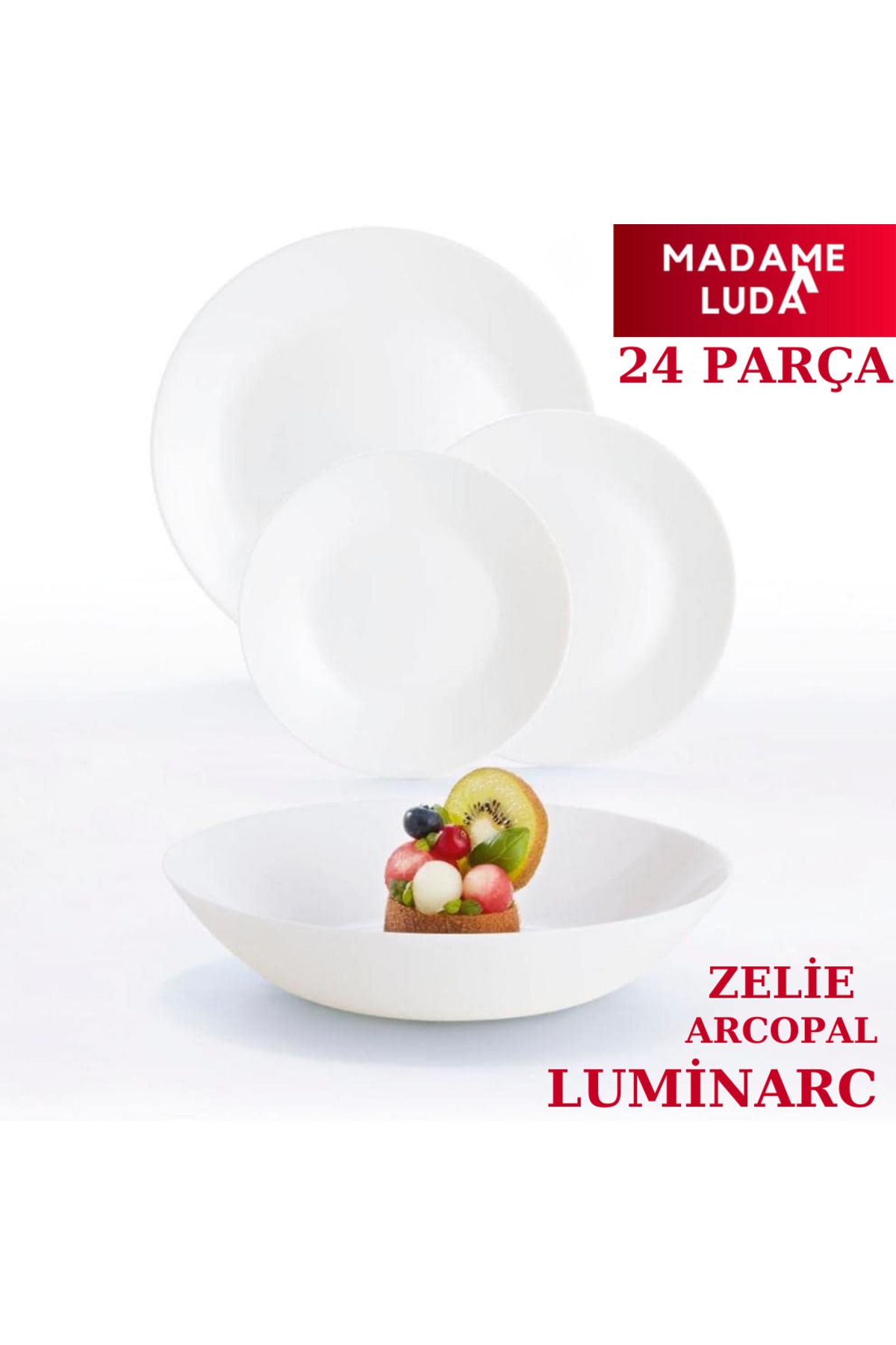 Luminarc Madame Luda Arcopal Zelie Beyaz 24 Parça 6 Kişilik Yemek Takımı.