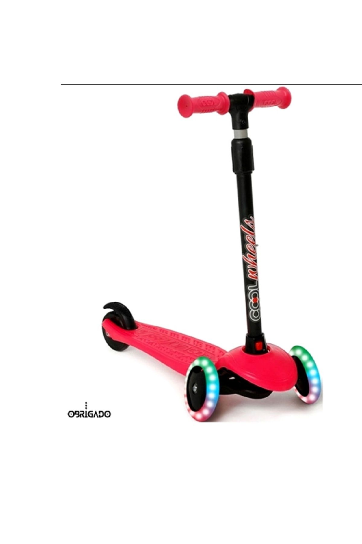 obrigado Led Işıklı 3 Tekerlekli Cool Wheels Yükseklik Ayarlı Katlanabilir Pembe Çocuk Scooter