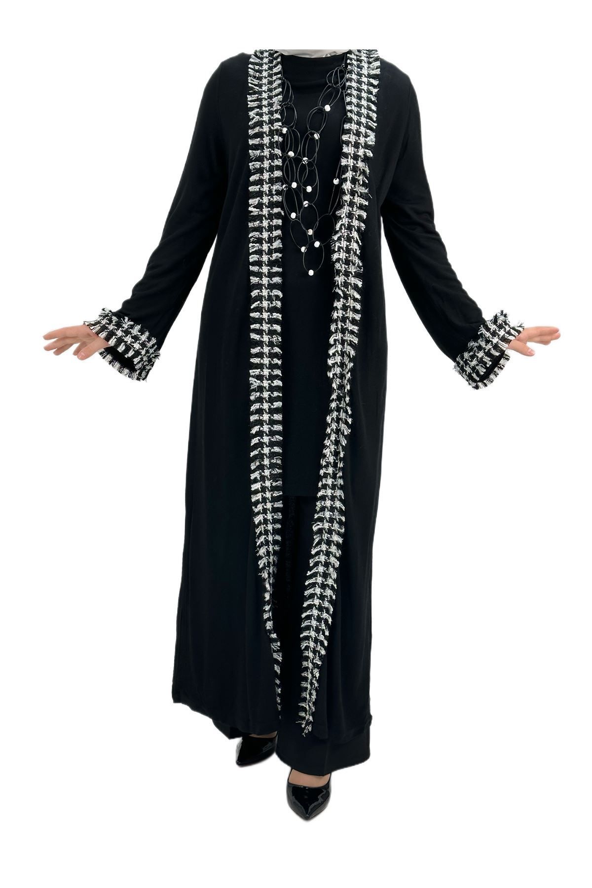 ottoman wear OTW39804 Uzun Kimonolu İçlikli Takım Siyah