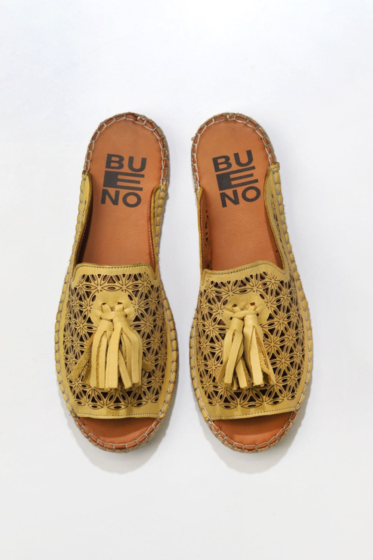 Bueno Shoes Sarı Deri Kadın Espadril Terlik