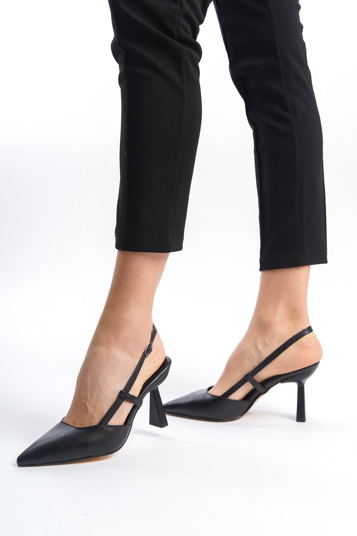 NiceDiffer Kadın Siyah Sivri Burun Yüksek Topuklu Ayakkabı