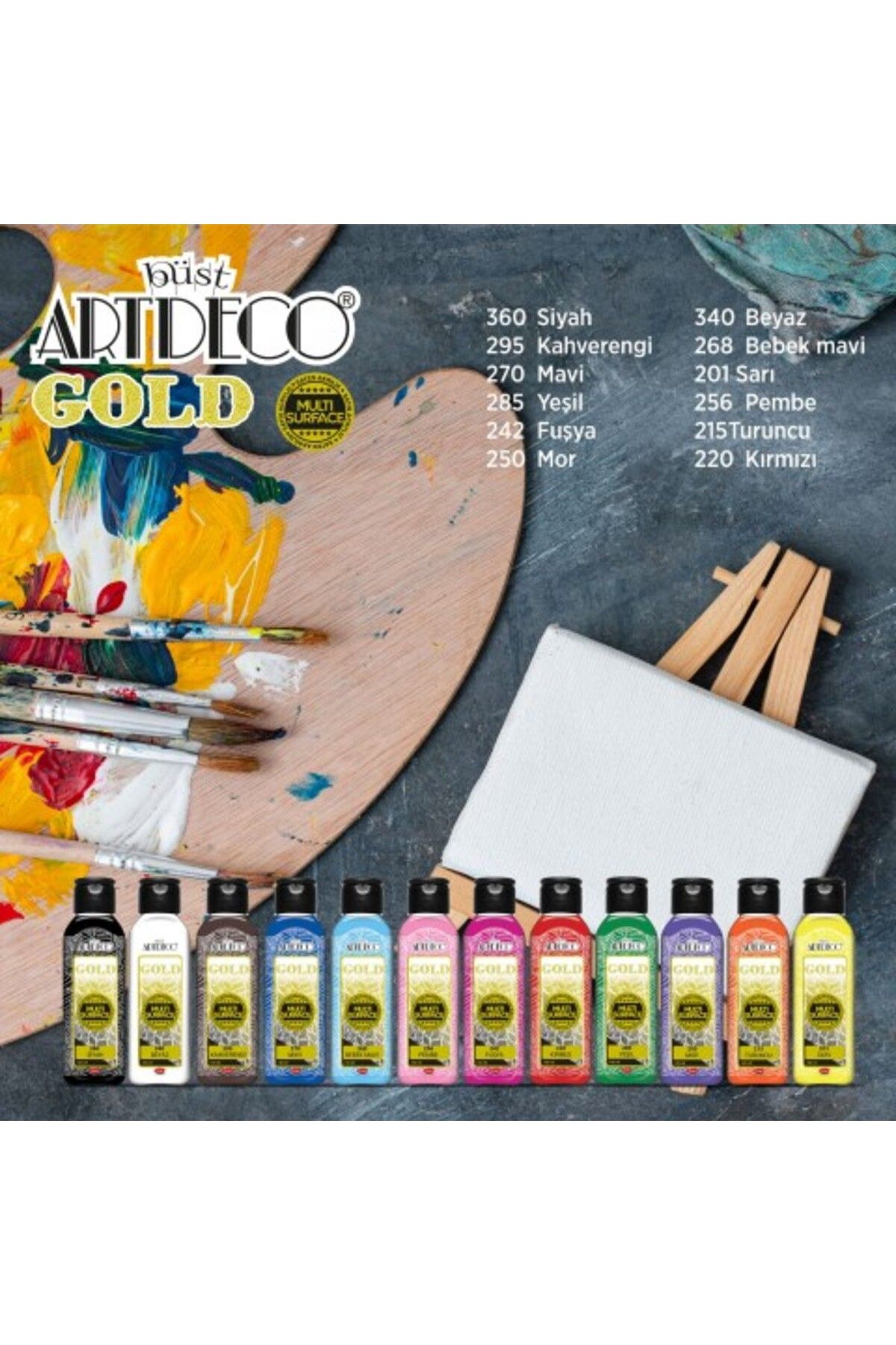 E&D ART Artdeco Gold 140ml MULTİ SURFACE 12'li Tüm Yüzeylere Uygun Akrilik Boya Seti