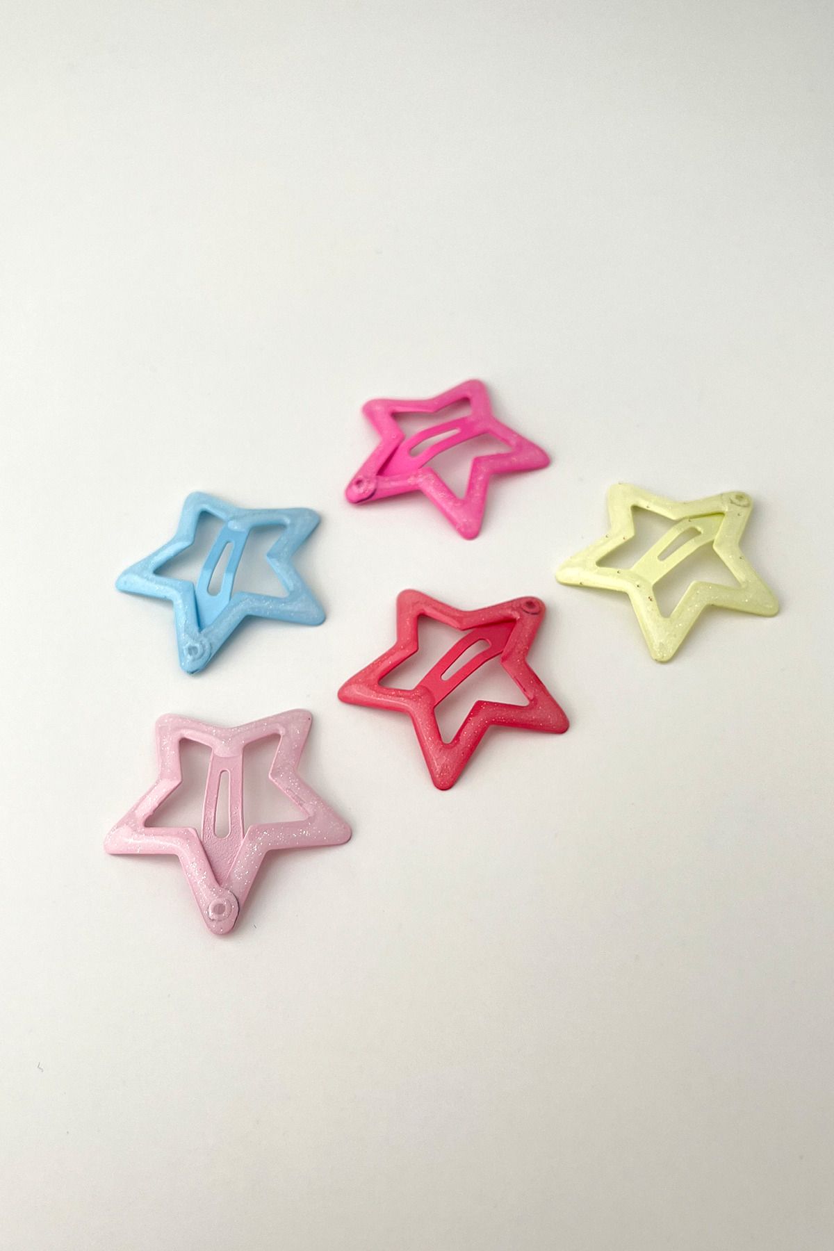 Modex Renkli  Simli 5 Li Çıtçıt Yıldız Star Toka (Ölçü:3 cm)