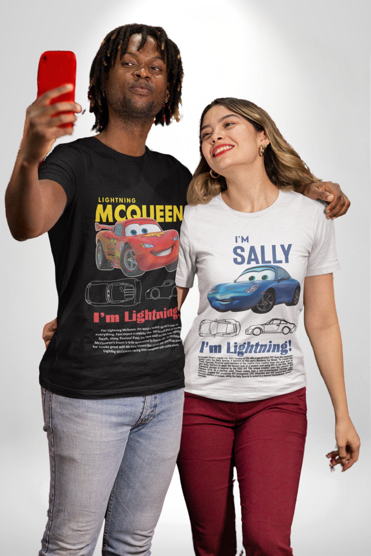 Angemiel Sally & Mcqueen Cars Sevgili Çift Kombini Oversiz Siyah Tshirt Erkek (ÖN-TEK ÜRÜN)