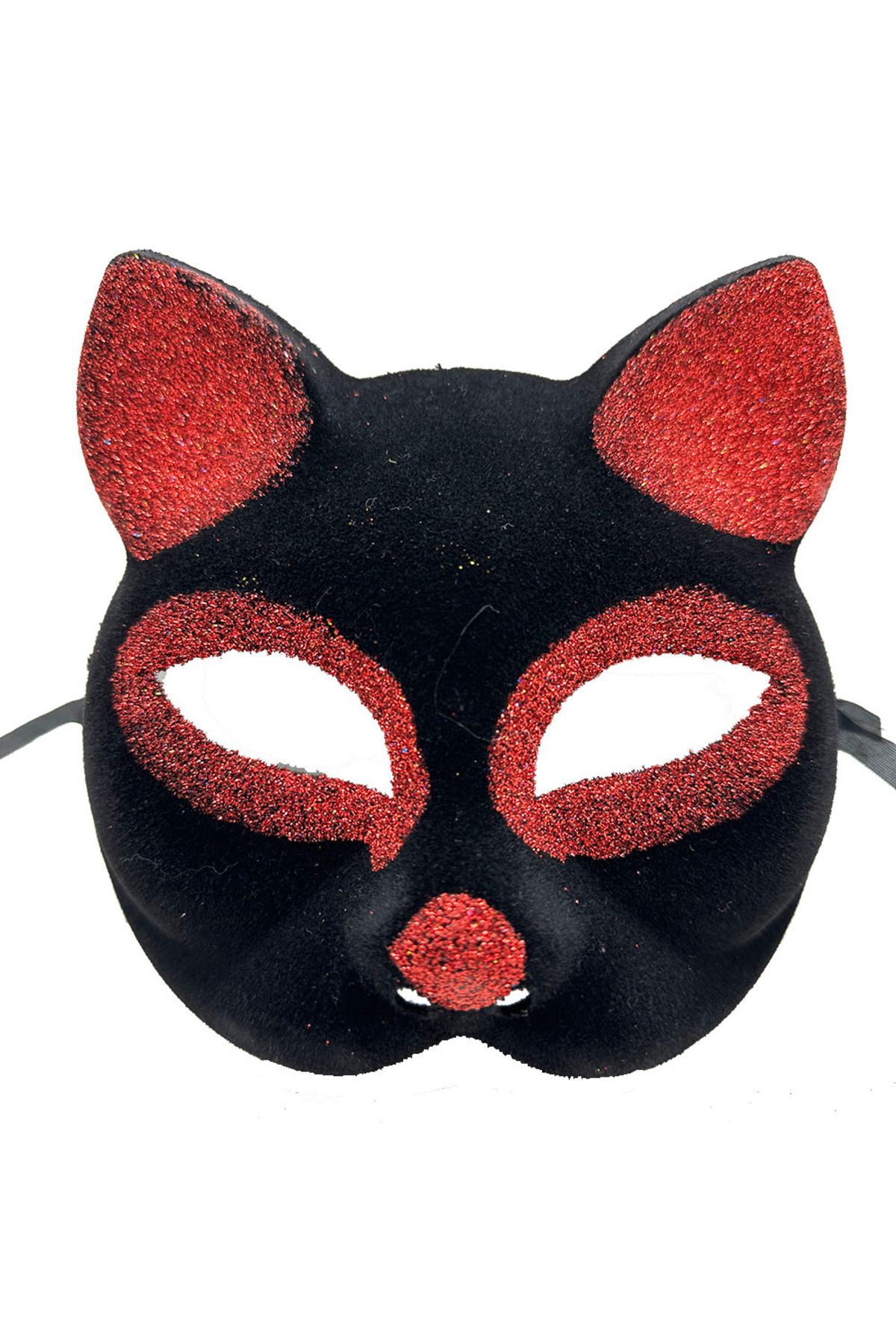 Genel Markalar Siyah Renk Kırmızı Simli Süet Kaplama Kedi Maskesi 18x14 Cm