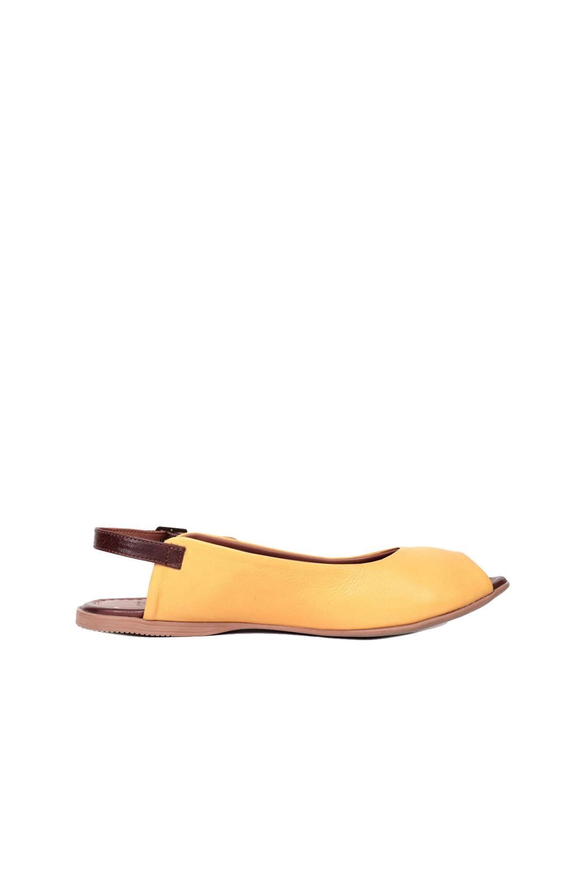 BUENO Shoes Sarı Taba Deri Kadın Sandalet