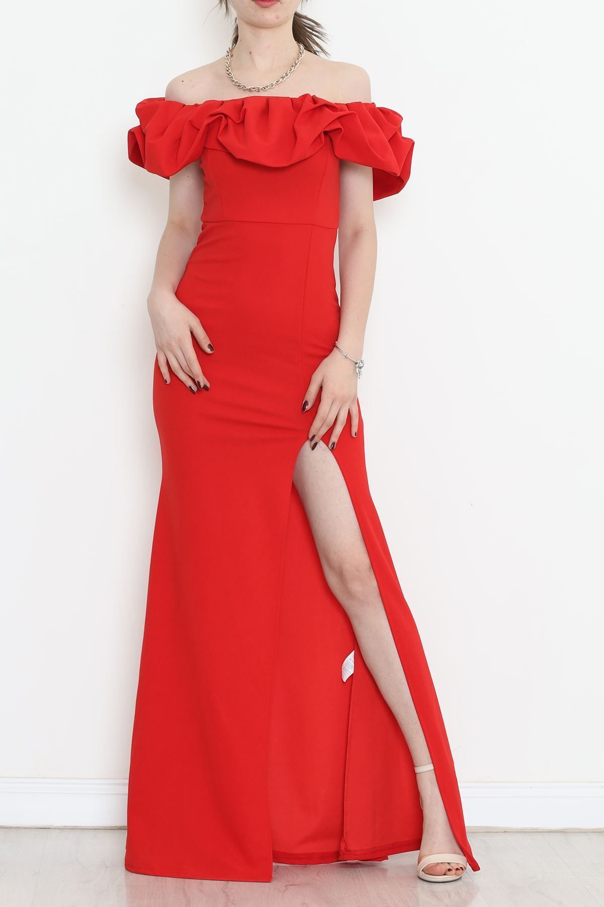 Genel Markalar Volanlı Yırtmaçlı Elbise Kırmızı - 582834.1592.