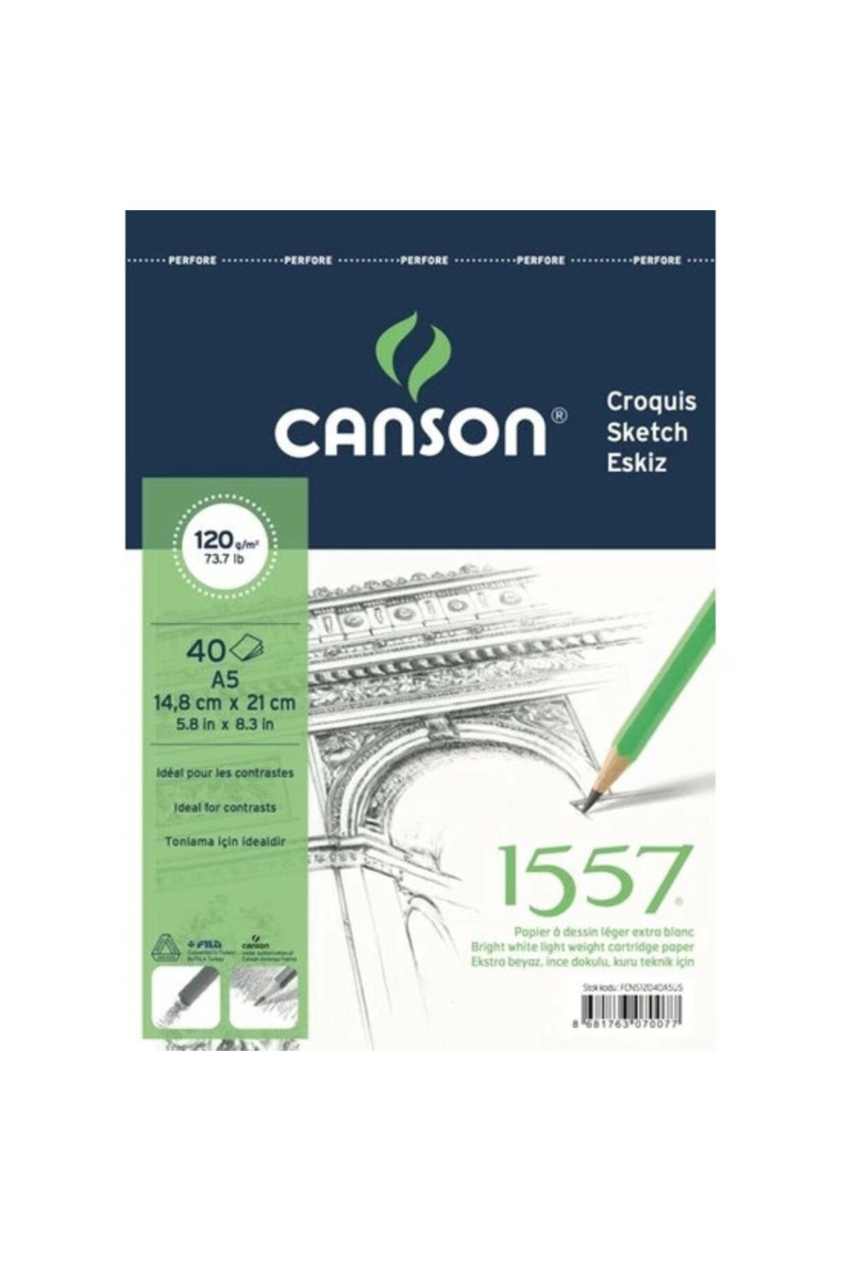 Canson 1557 A5 40yp 120gr Spiralli Eskiz Çizim Resim Defteri / Fcns12040a5us