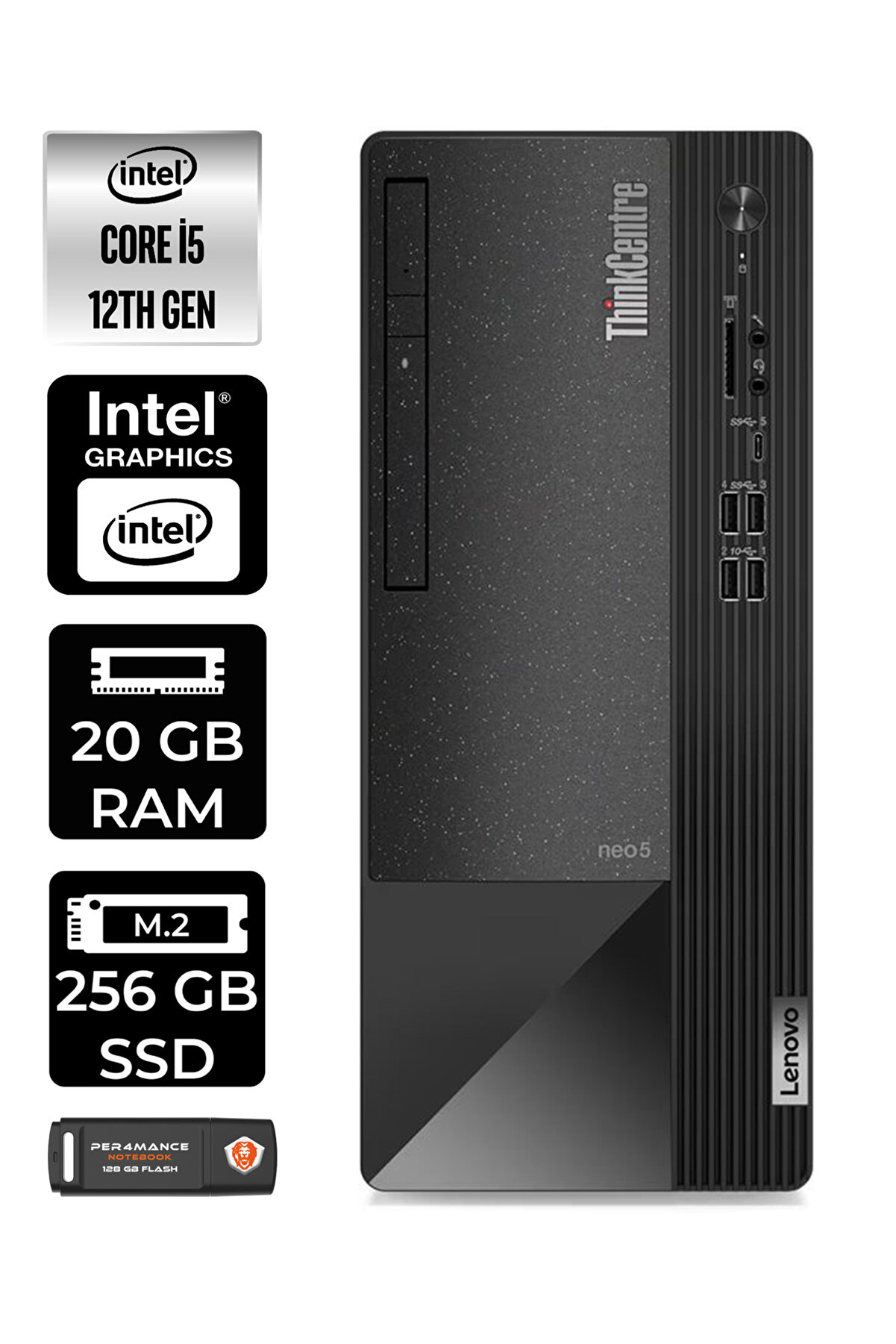 ThinkCentre Neo 50T i5 12400 20GB RAM 256GB SSD W11PRO 11SE00MJTX MASAÜSTÜ PC _96 PER4 BELLEK