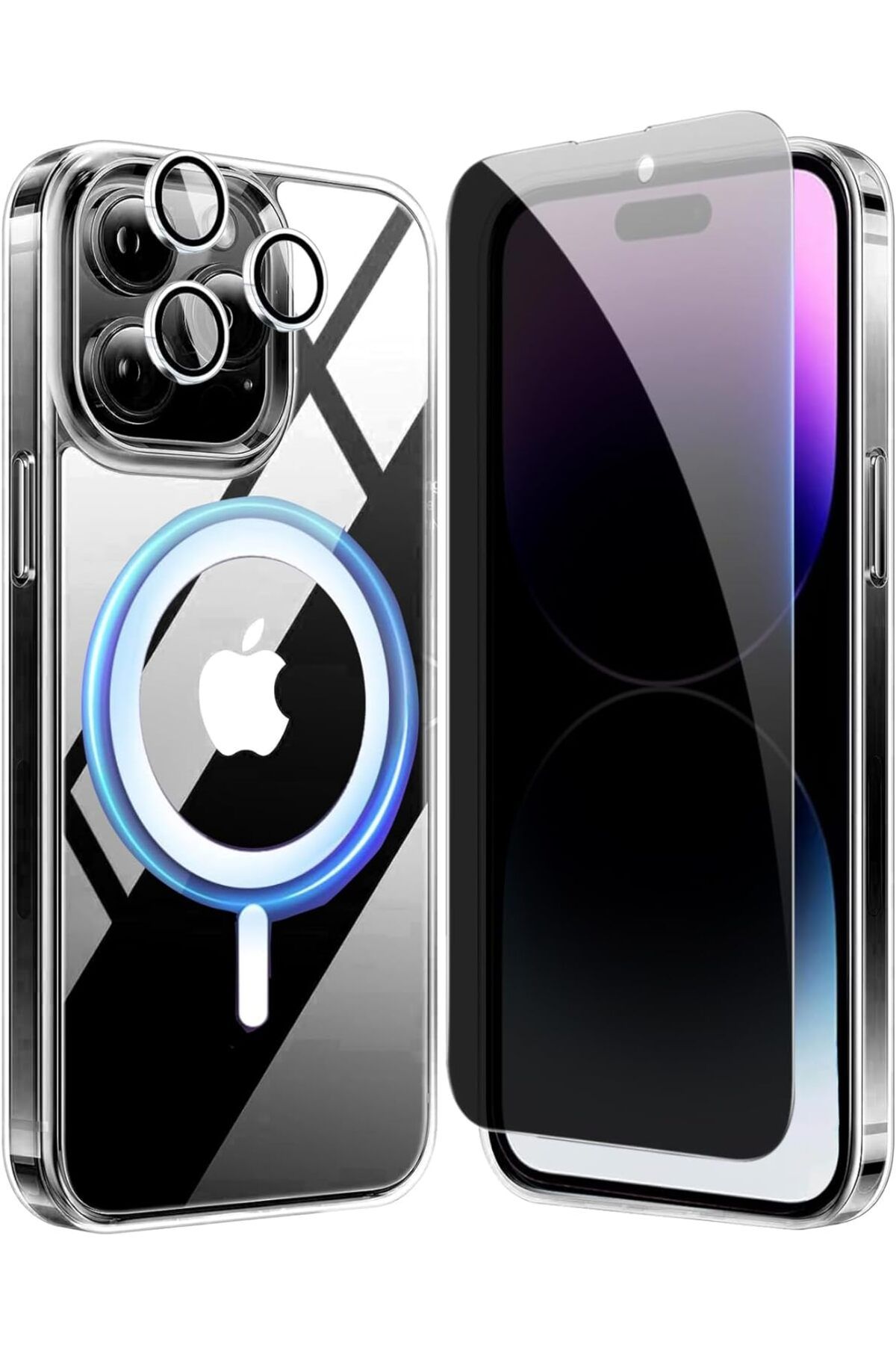 Etiget iPhone 14 Pro Max Şeffaf Kılıf [Magsafe] + Hayalet Ekran Koruyucu + Kamera Lens Koruyucu [Gümüş]