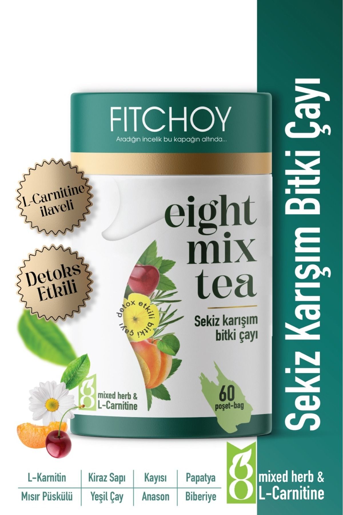 Fitchoy 8'li Mix Çayı 2'li Paket Yeşil Çay -l Carnitin-kayısı Formulasyonu