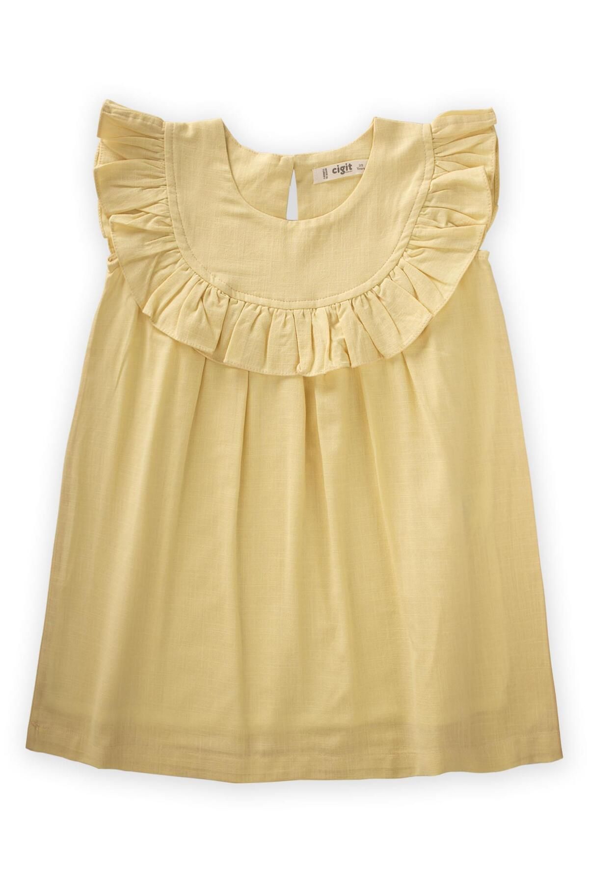 Cigit Robadan Fırfırlı Elbise 2-7 Yaş Sarı