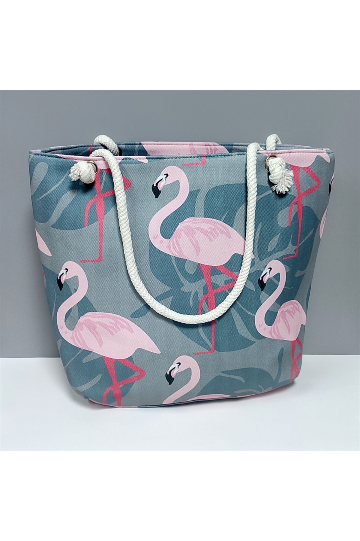 Genel Markalar Flamingo Desenli Plaj Çantası