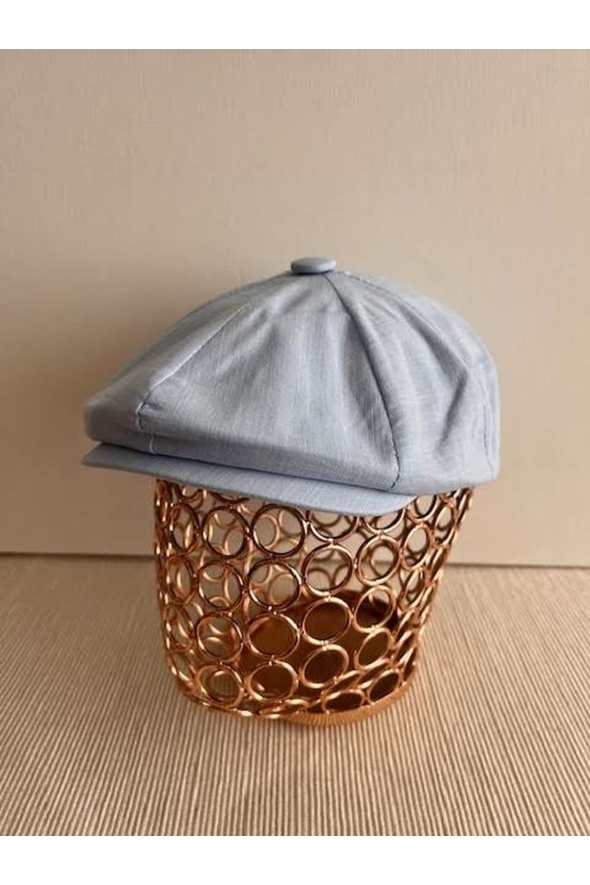 CosmoOutlet Ingiliz Stili Sekiz Parça Arkası Lastikli Yazlık Bebe Mavi Şapka
