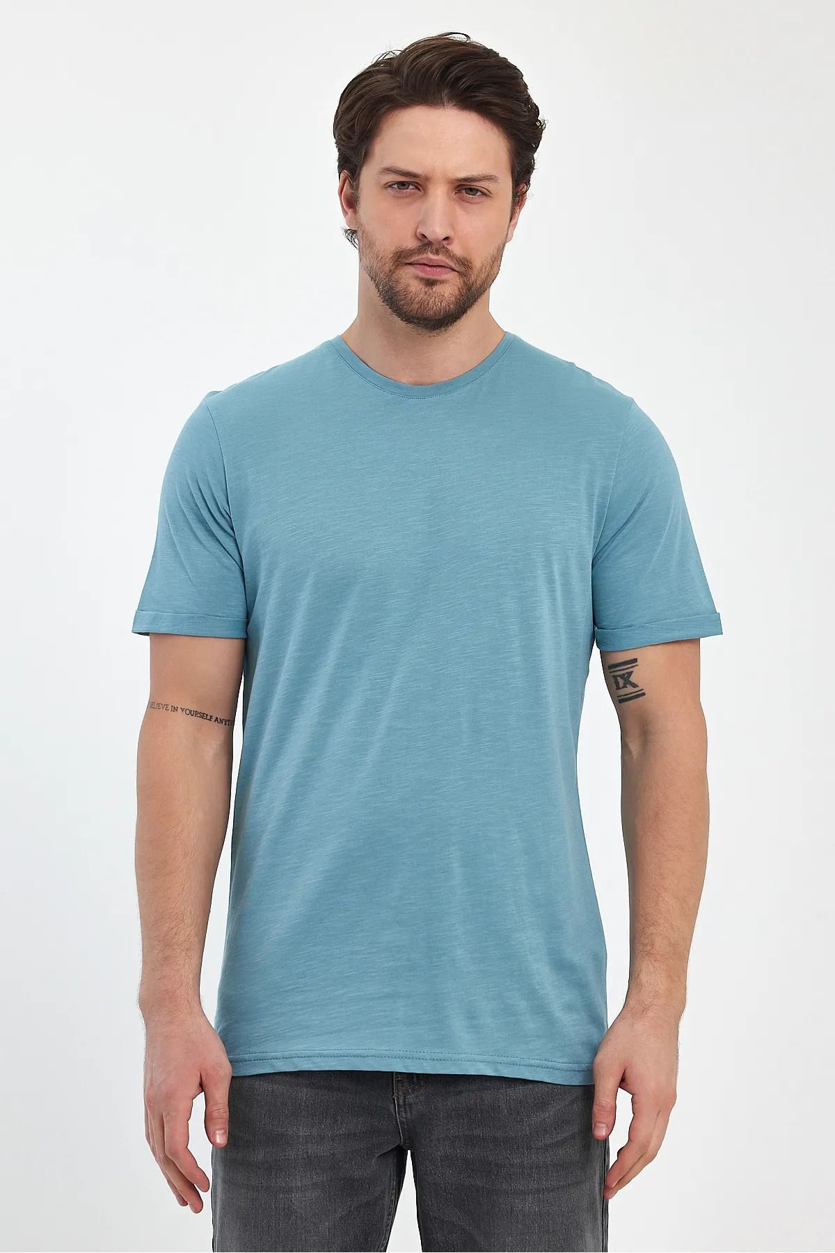 Rodi Jeans Erkek Açık Mavi Bisiklet Yaka Rahat Kalıp Baskısız Pamuk T-Shirt