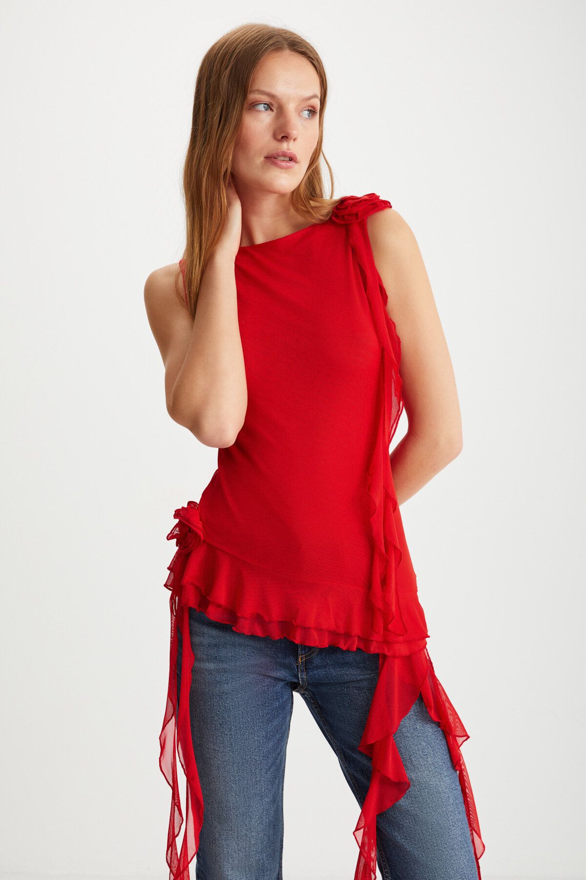 GRIMELANGE FAELAN Kadın %100 Polyester Slim Kırmızı Bluz