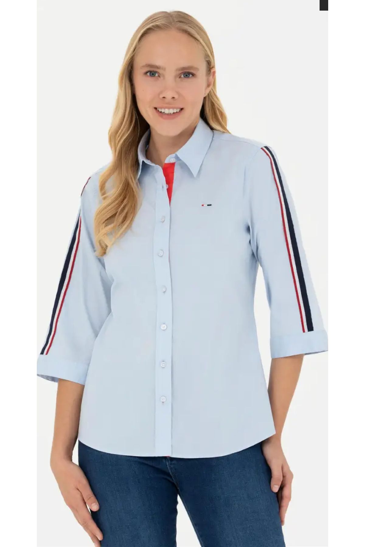 U.S. Polo Assn. Kadın Açık Mavi Kısa Kollu Gömlek LEDONA.