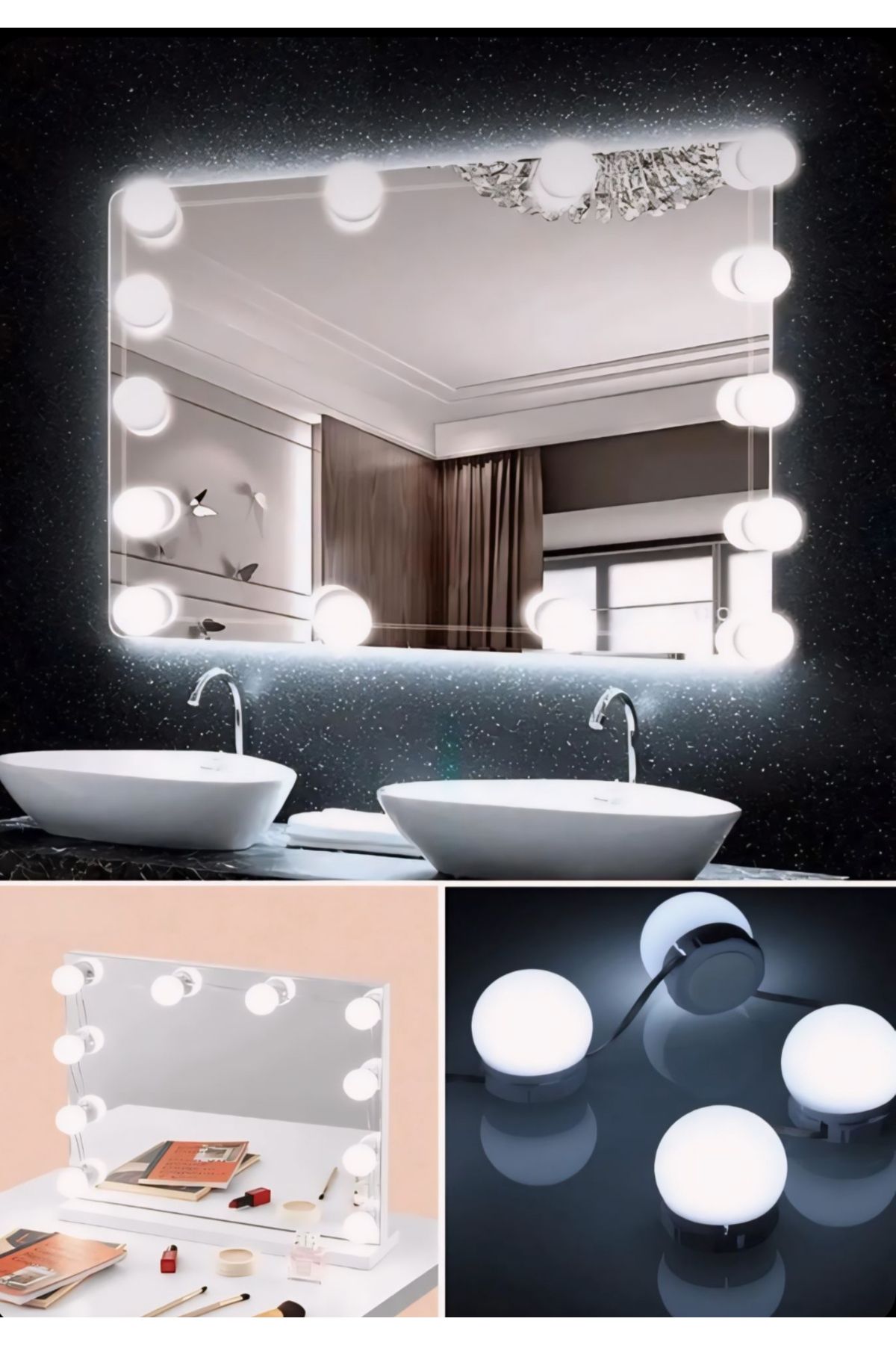 Eli-Ka Home Makyaj Masası,banyo Aynası Aydınlatma Kiti/ Dekoratif Şık Kolay Kurulan Yapışkanlı Led Işık Seti