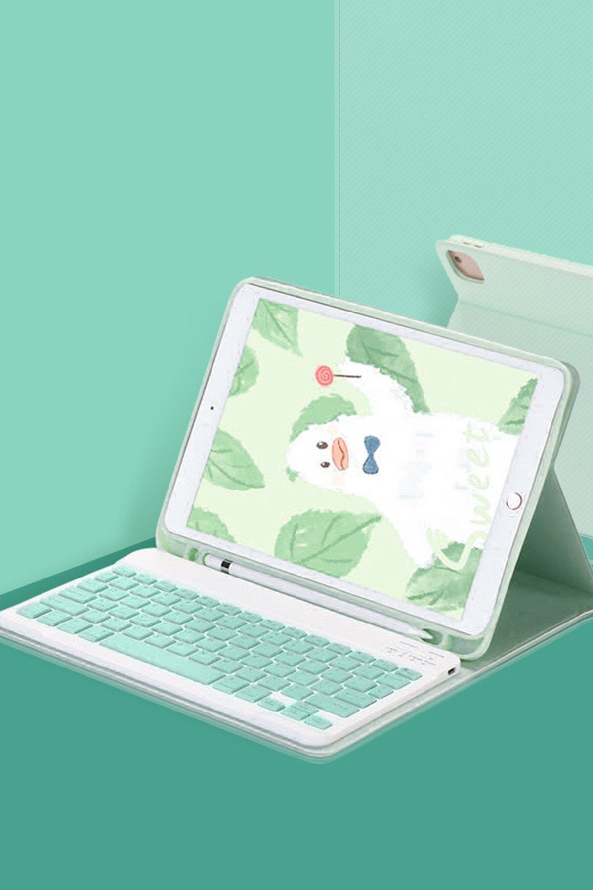 AQUA AKSESUAR iPad Pro 12.9 2021 Uyumlu Smart Klavyeli Tablet Kılıfı - Açık Yeşil