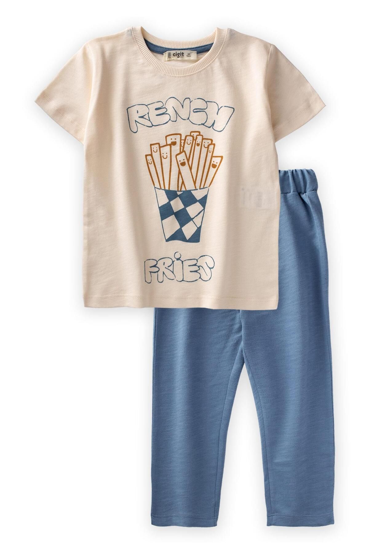 Cigit Rench Fries Baskılı Pijama Takım 2-10 Yaş Ekru
