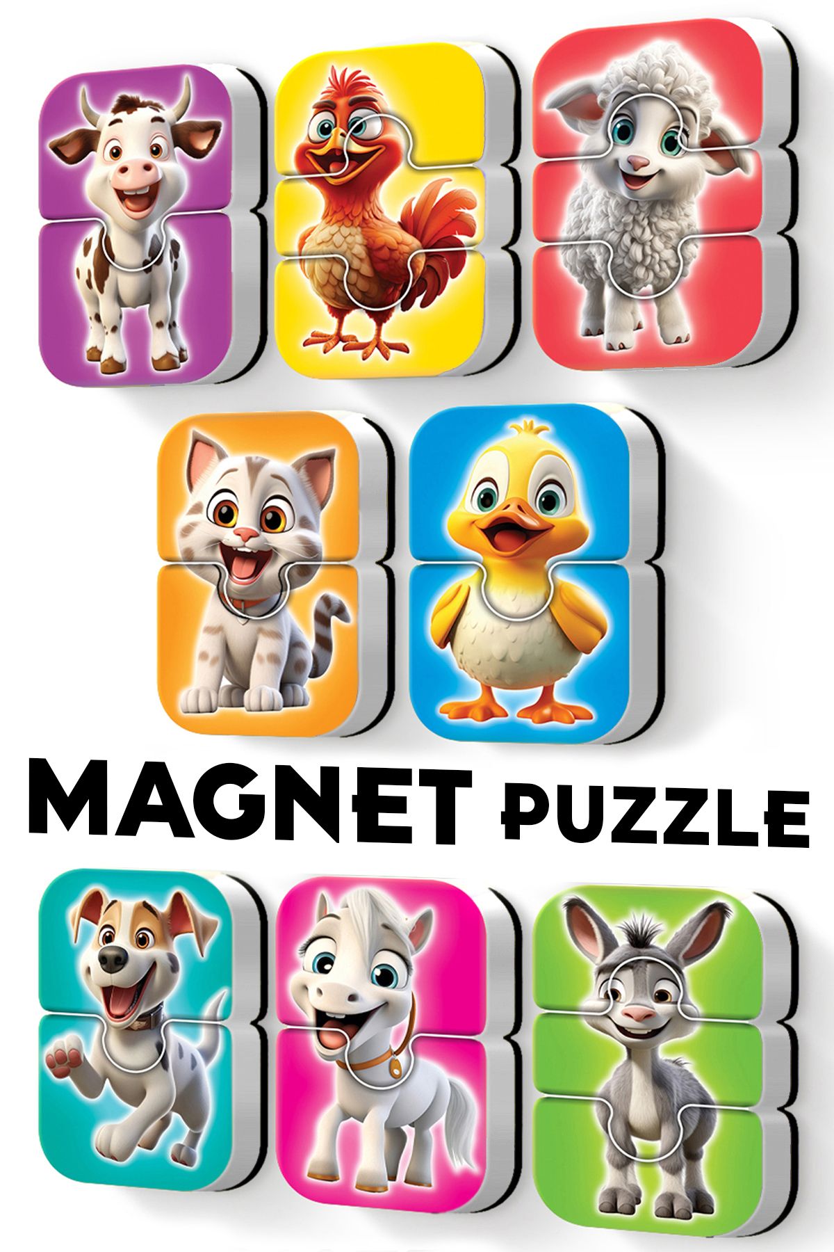 EVAKANCA Mıknatıslı Bebek Yapbozu Çiftlik Hayvanları Magnet Puzzle