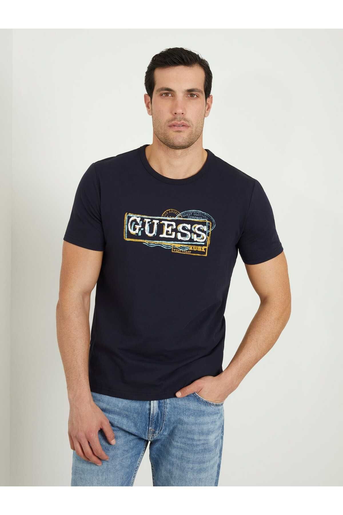 Guess Box Logo Erkek Slim Fit T-Shirt