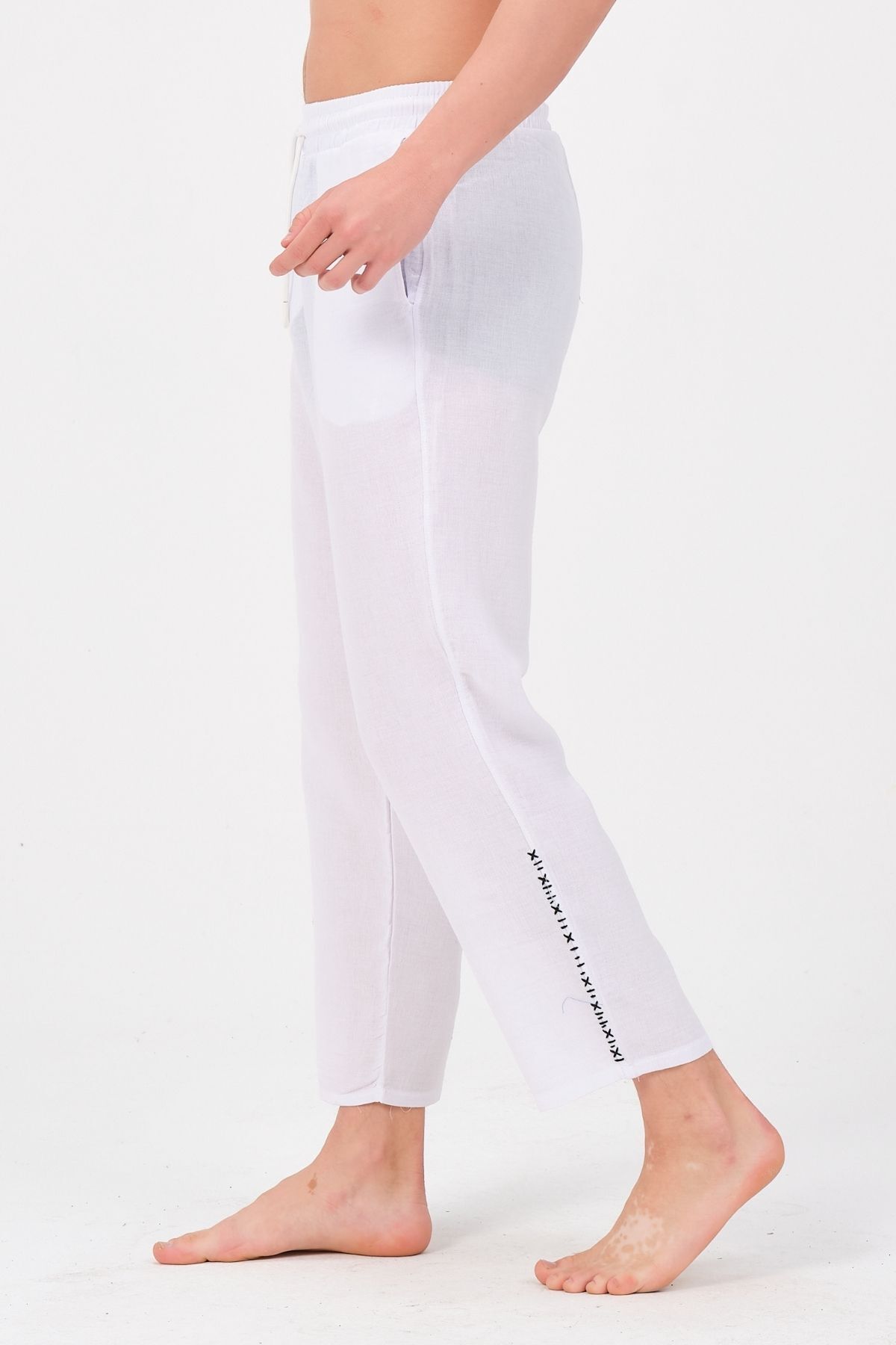 RELAXL %100 Pamuk Bol Paça Bol Kesim Yazlık Müslin Beyaz Baggy Pantolon