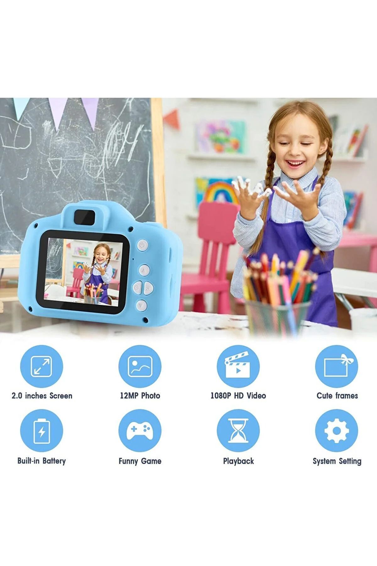 Mmctech Mini Fotoğraf Makinesi Çocuk Için Eğitici Video Kamera 1080p Hd Ekran Digital Usb Şarjlı Lens Camera