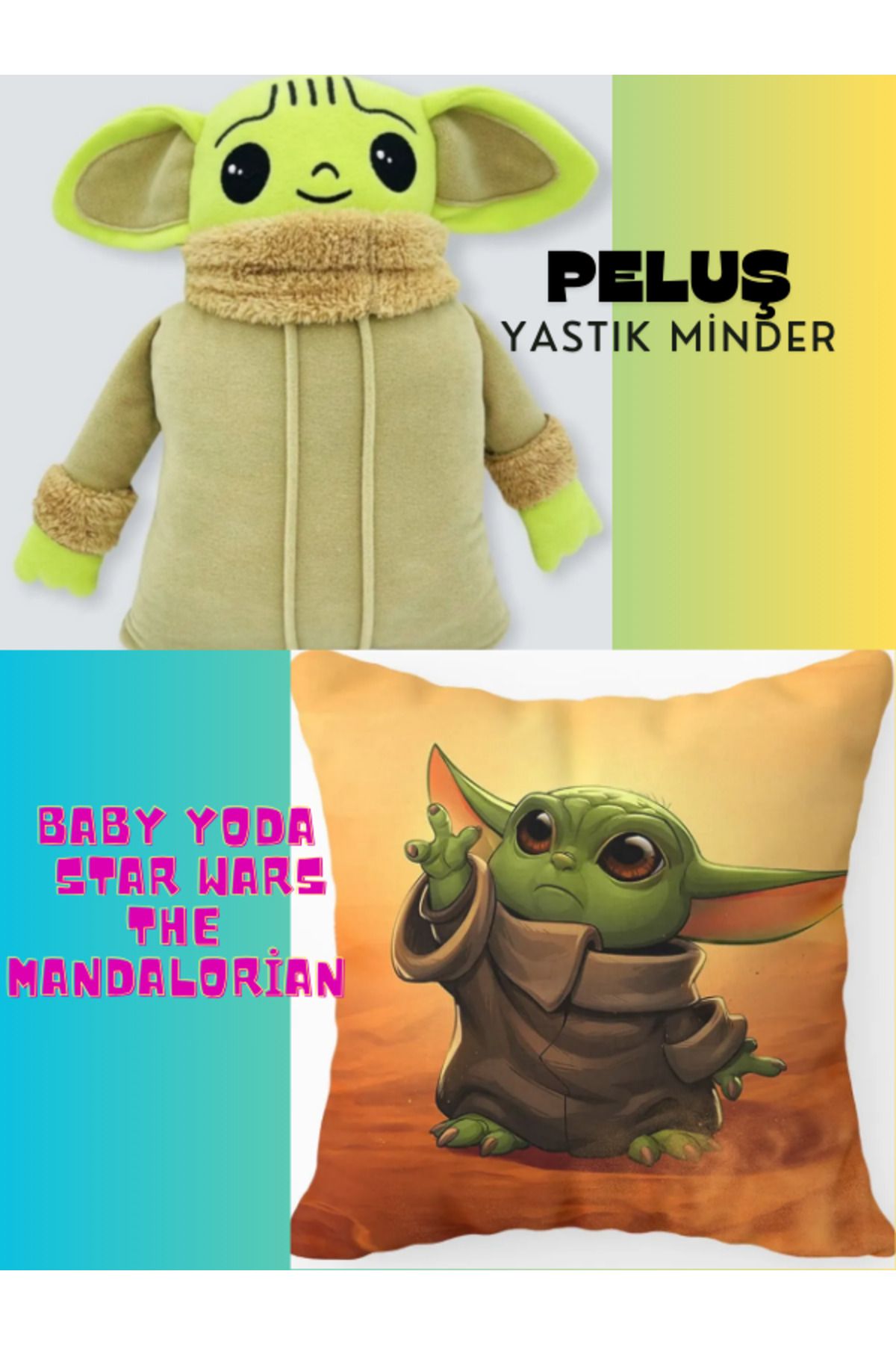 Kollektif Baby Yoda Star Wars Grogu The Mandalorian 3d Puf Yastık Hediyelik Peluş My melody sanrio kuromi