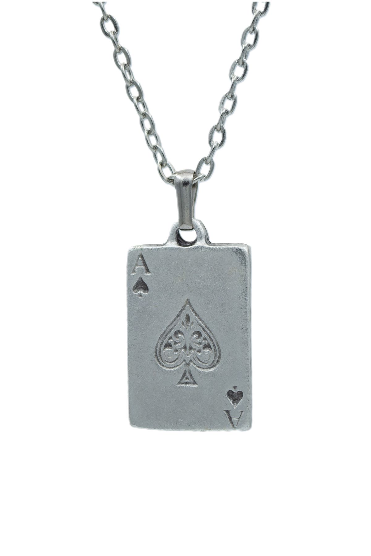 Bu Farklı Maça As Poker Iskambil Zincir Kolye - Gümüş Kaplama - Erkek Kadın Kolye - Kod:436