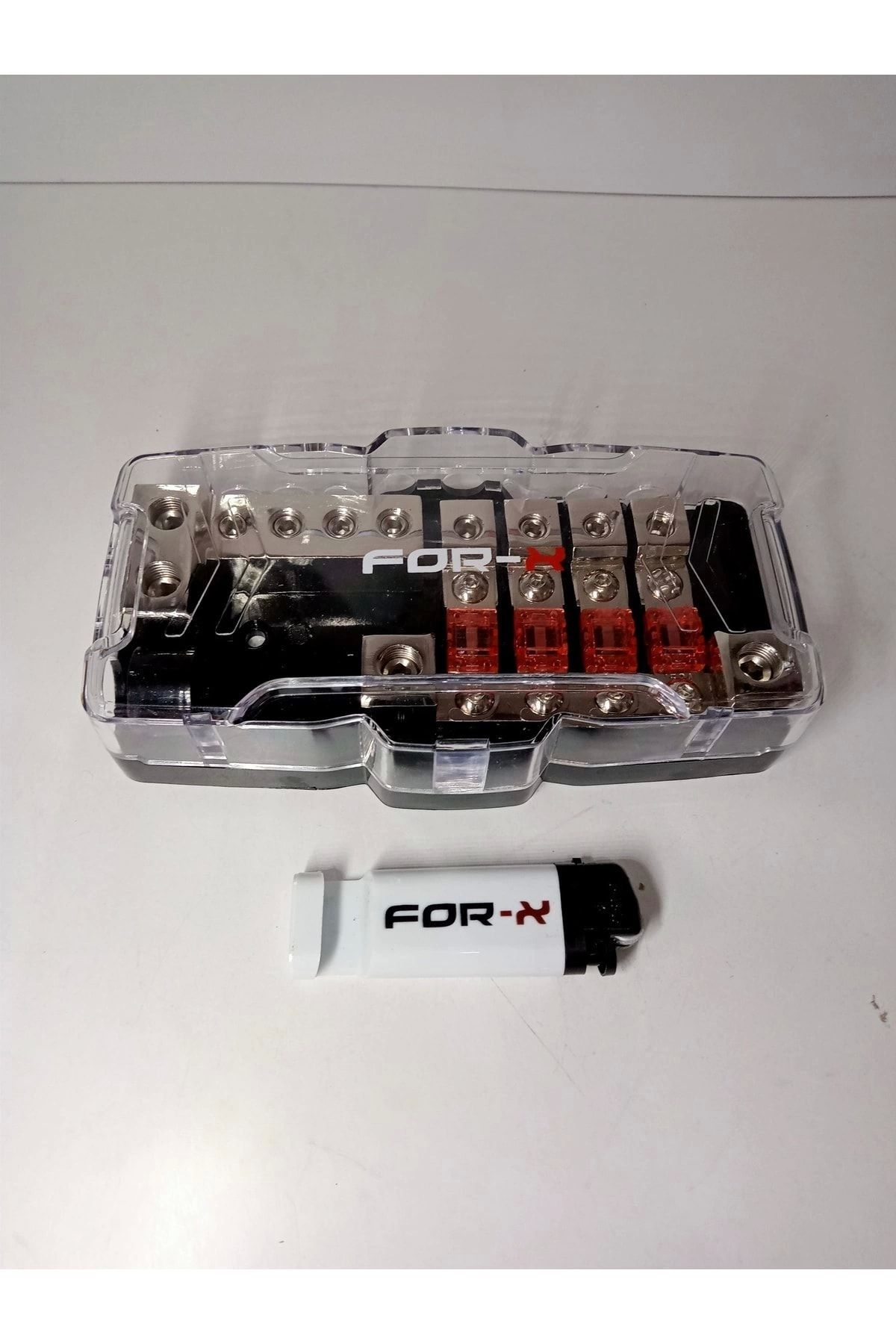 For-X Amfi Blok Sigorta Dağıtıcı + Çakmak - 4'lü Blok Kablo Dağıtıcı - Hem Artı Hem Şase