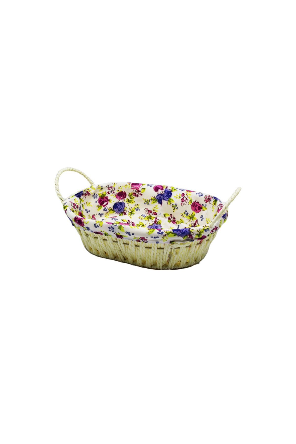 Purple Store Renkli Bezli Oval Hasır Ekmek Sepeti Royaleks-8821