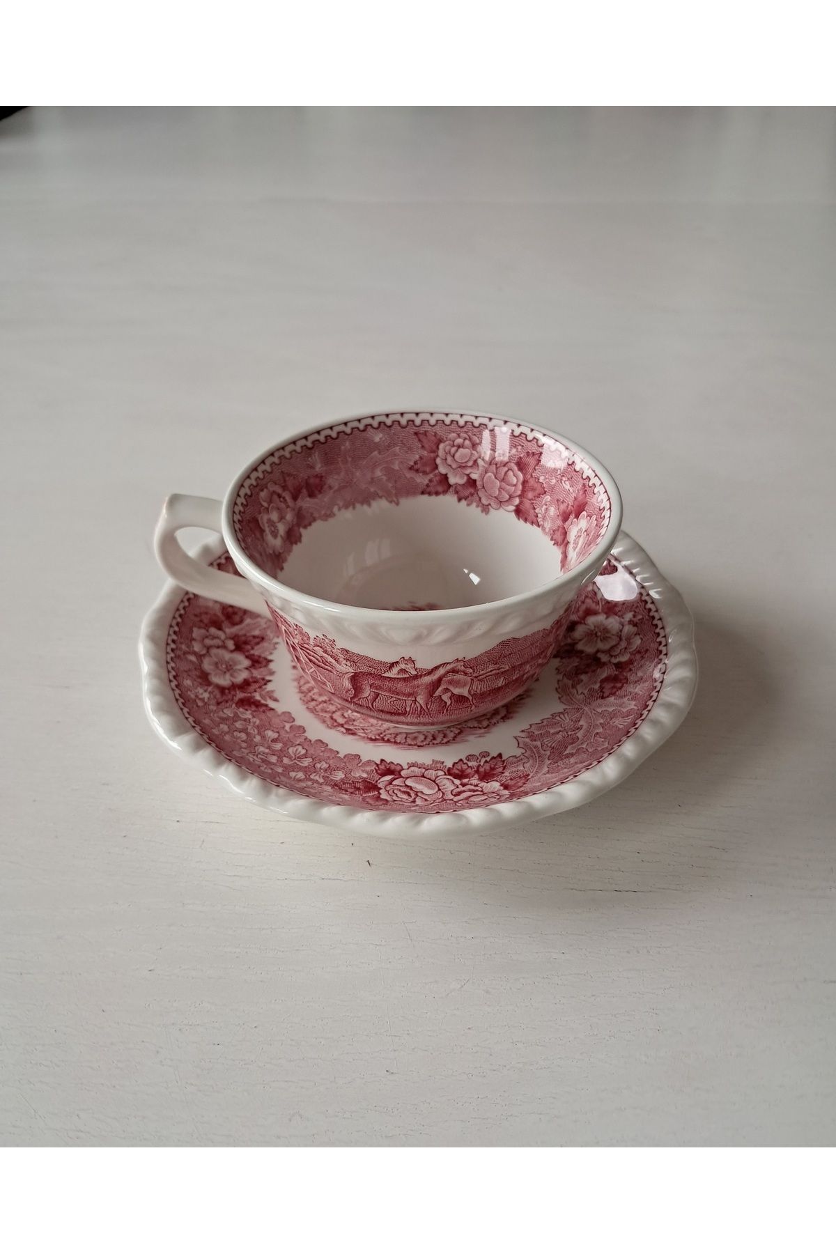 Adams Antika Çay Fincanı English Scenic Kırmızı
