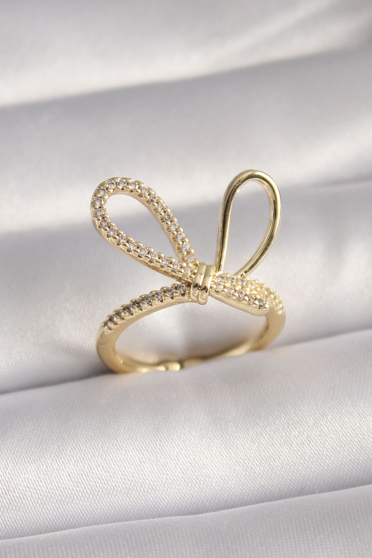 AKKA TOKA Gold Renk Zirkon Taşlı Düğüm Model Kadın Yüzük - TJ-BYK3085