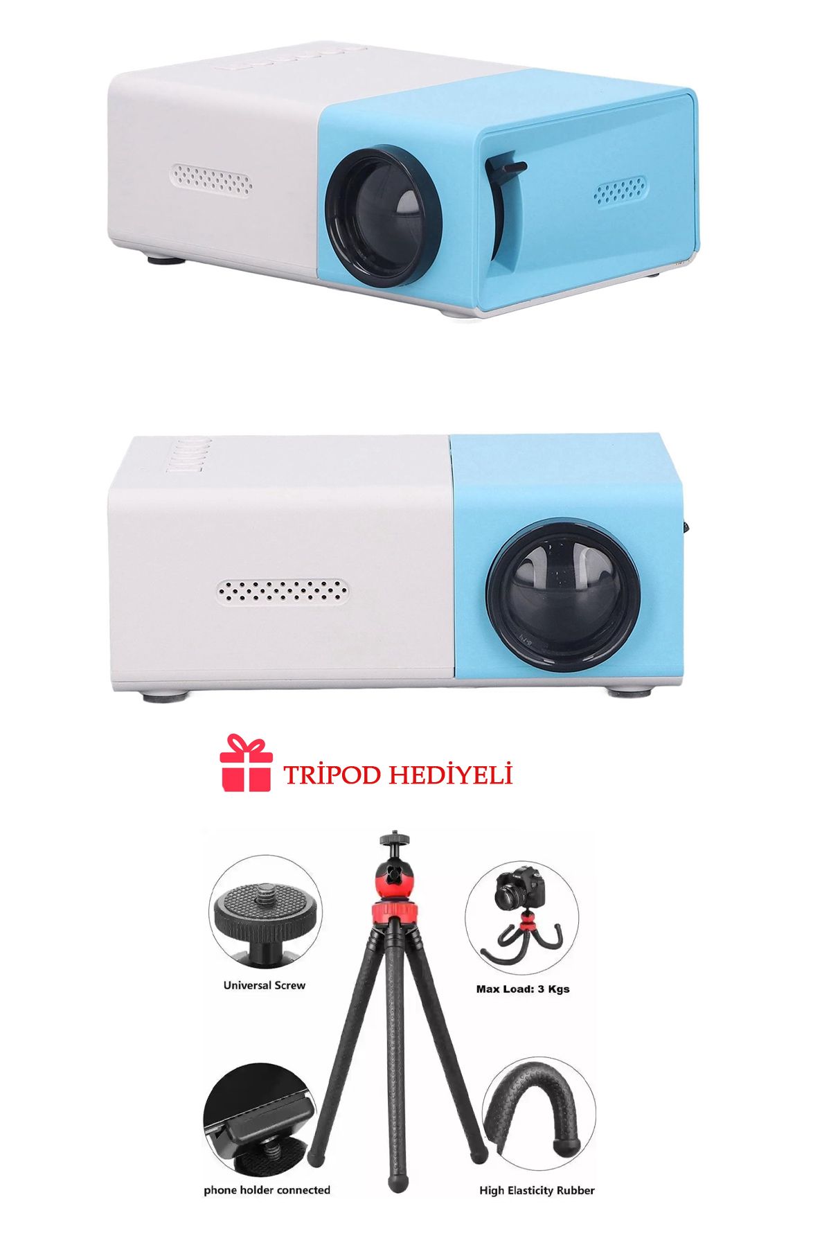 TECHNOMEN Mini Projektör 1080P HD Taşınabilir Film Projektörü Yaygın Yansıma Küçük Sinema Projektörü