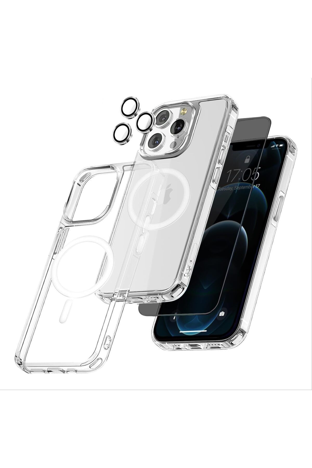 Etiget iPhone 12 Pro Max Şeffaf Kılıf [Magsafe] + Hayalet Ekran Koruyucu + Kamera Lens Koruyucu [Gümüş]