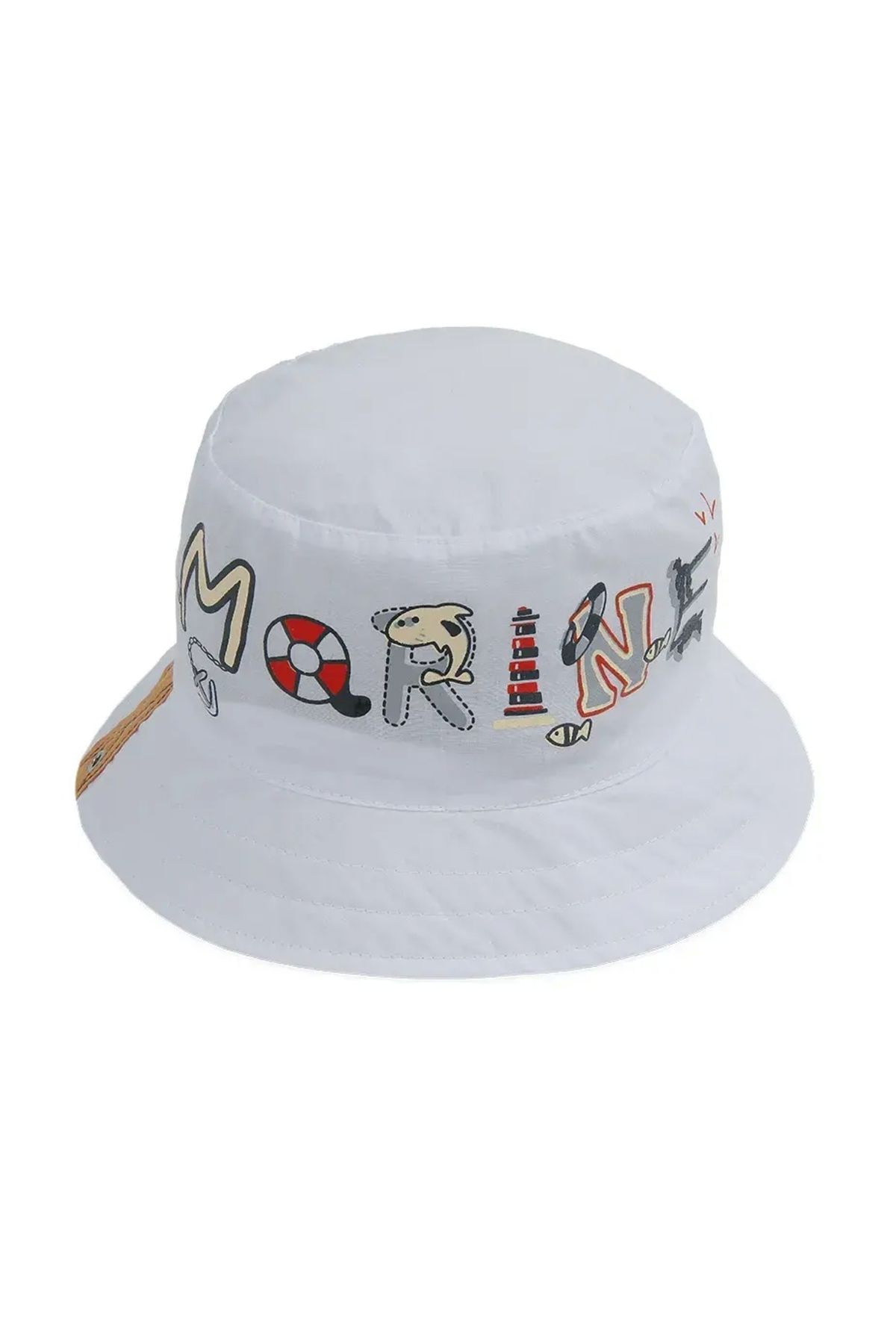 Bay Şapkacı Yazlık Erkek Çocuk Şeritli Bermuda Şapka Beyaz 1661
